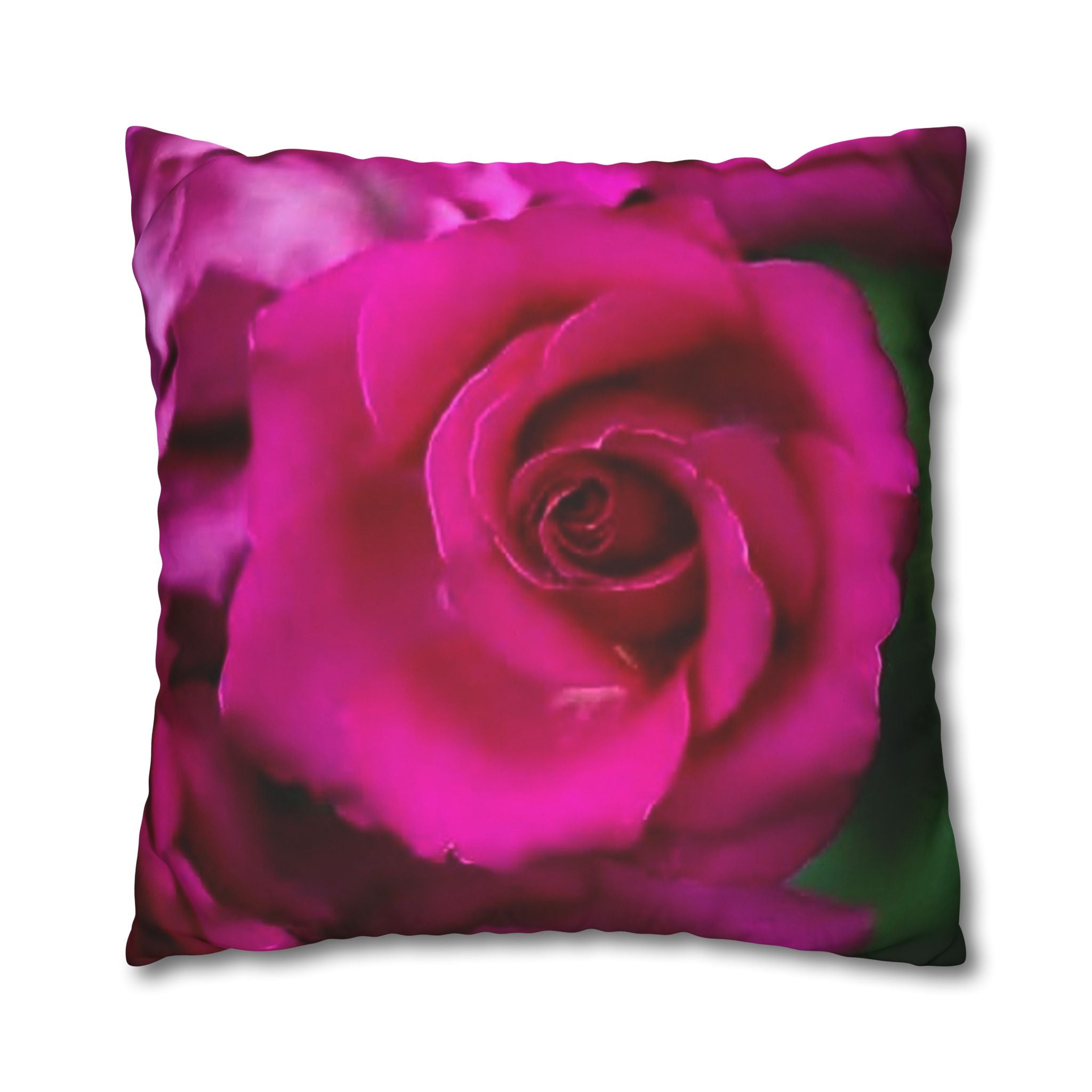 Pink Rose Floral Pillowcase — Square Poly Canvas Decorative Throw Pillow