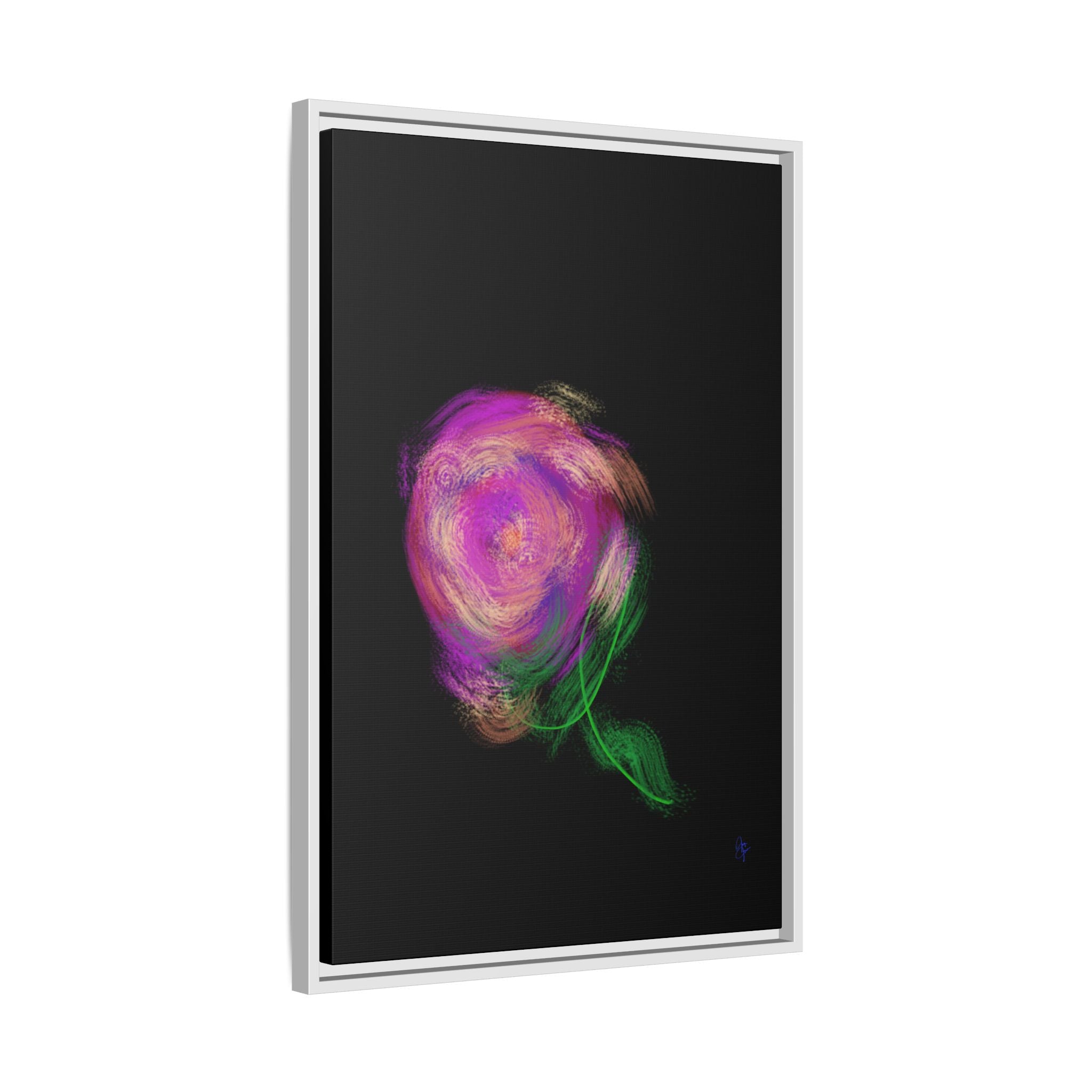 Abstract Rose Swirl Matte Framed Canvas — Multicolor Floral Wall Art