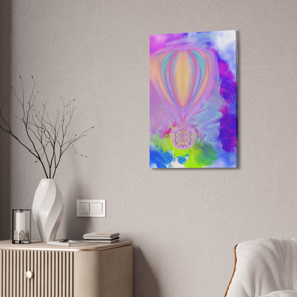 Whimsical Hot Air Balloon Kids Canvas Art — Bright Stretched Wall Decor