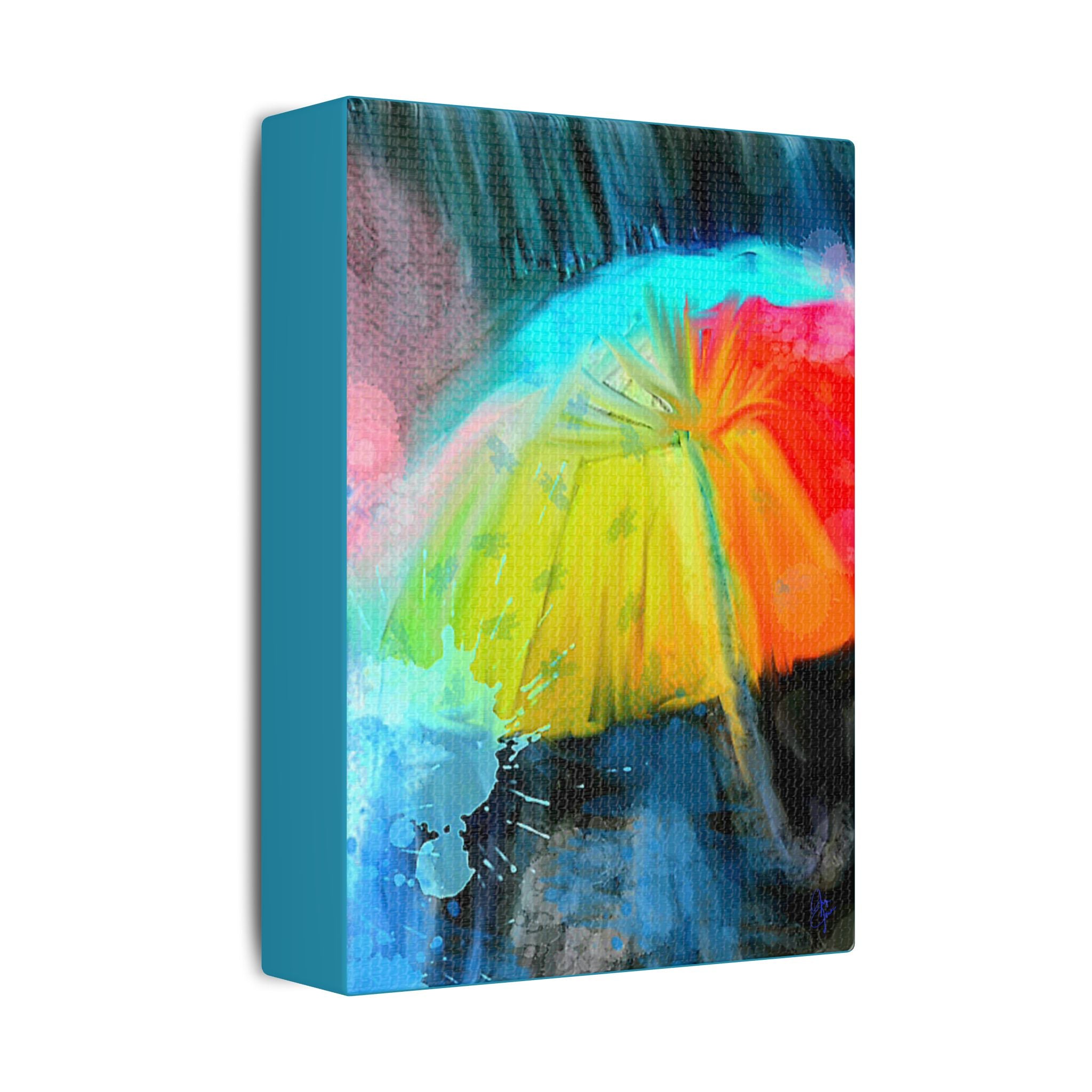 Abstract Rainbow Umbrella Canvas Print — Bright Colorful Satin-Stretched Wall Art