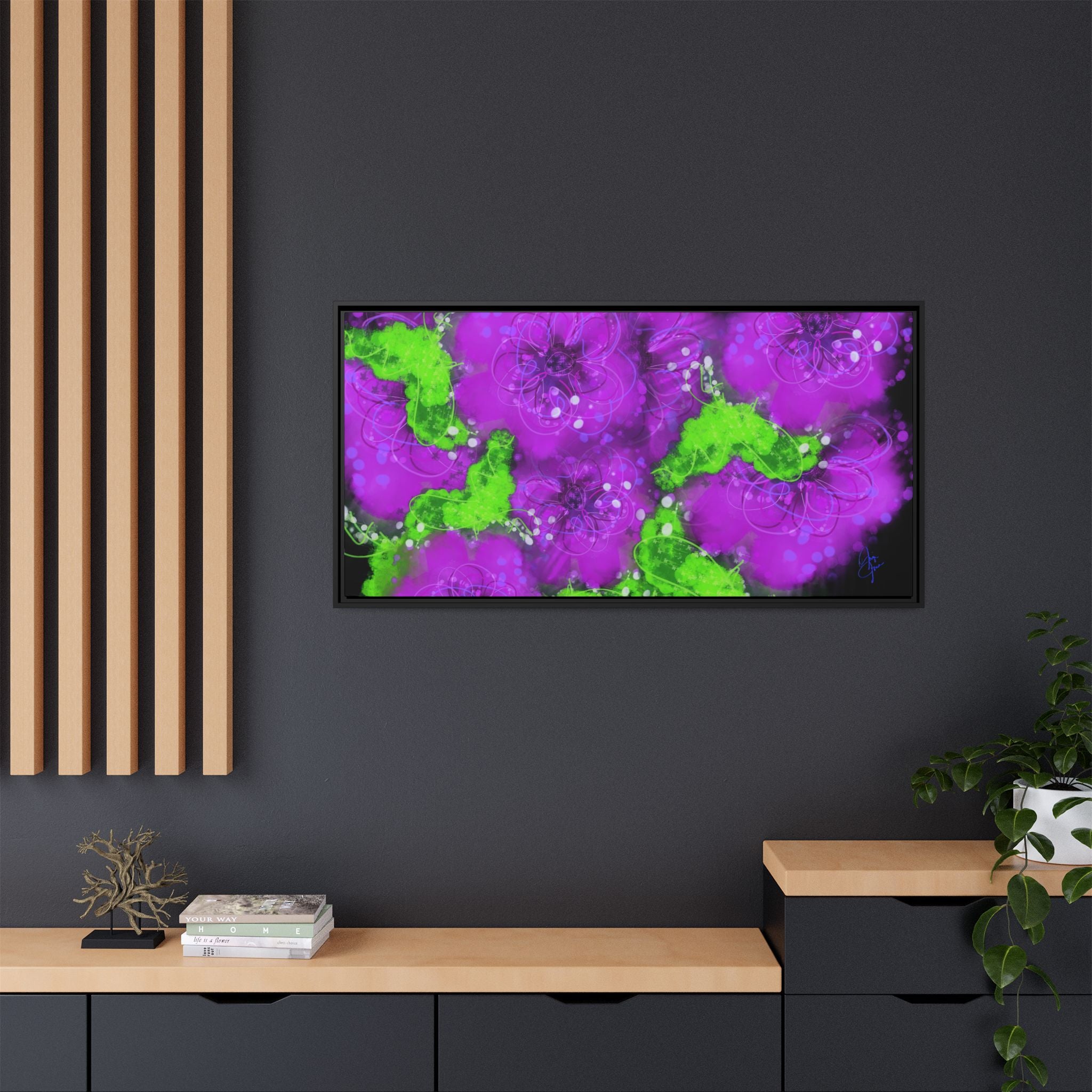 Framed Floral Canvas Print — Matte Multi-Color Blooms Wall Art
