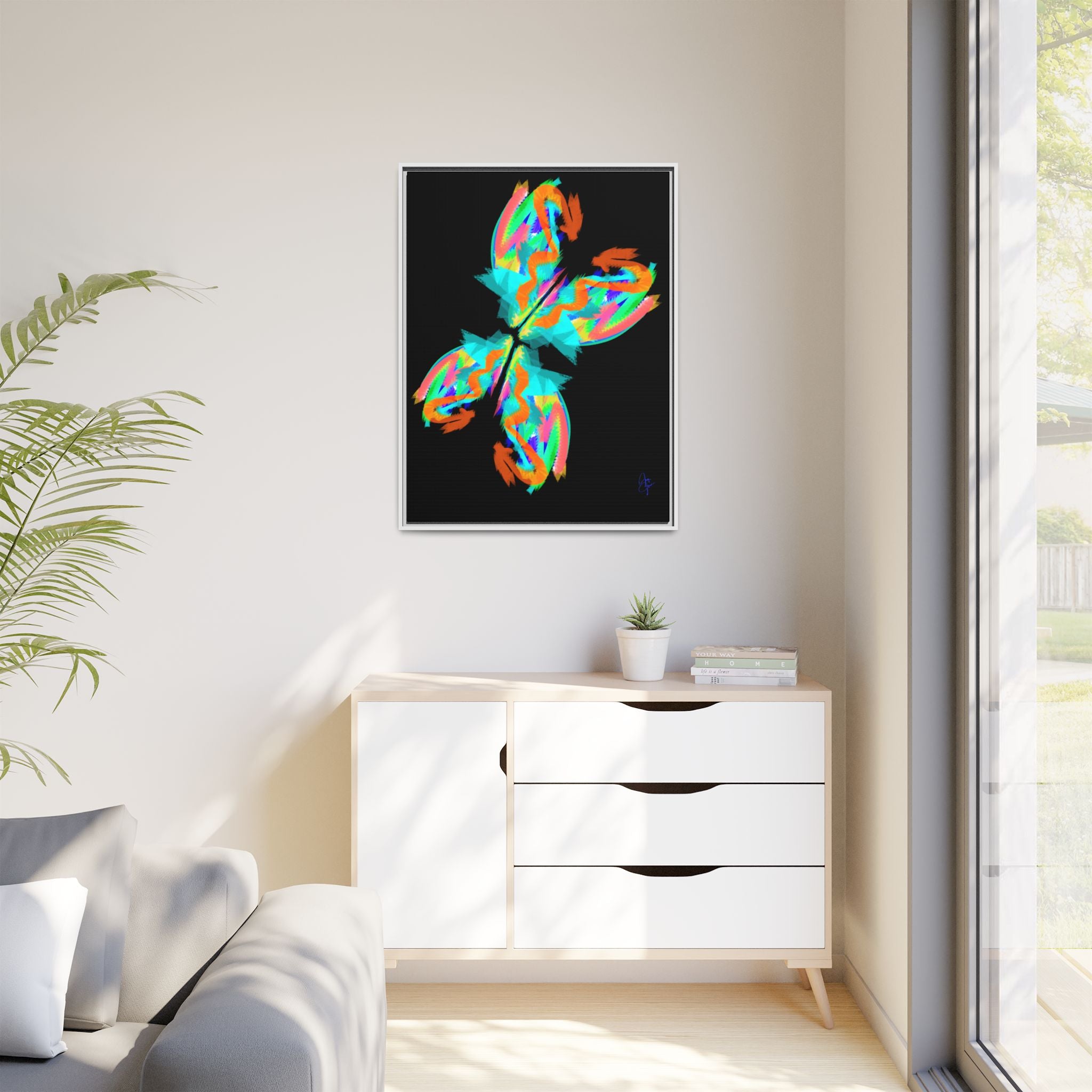 Framed Matte Canvas — Neon Abstract Butterfly Wall Art