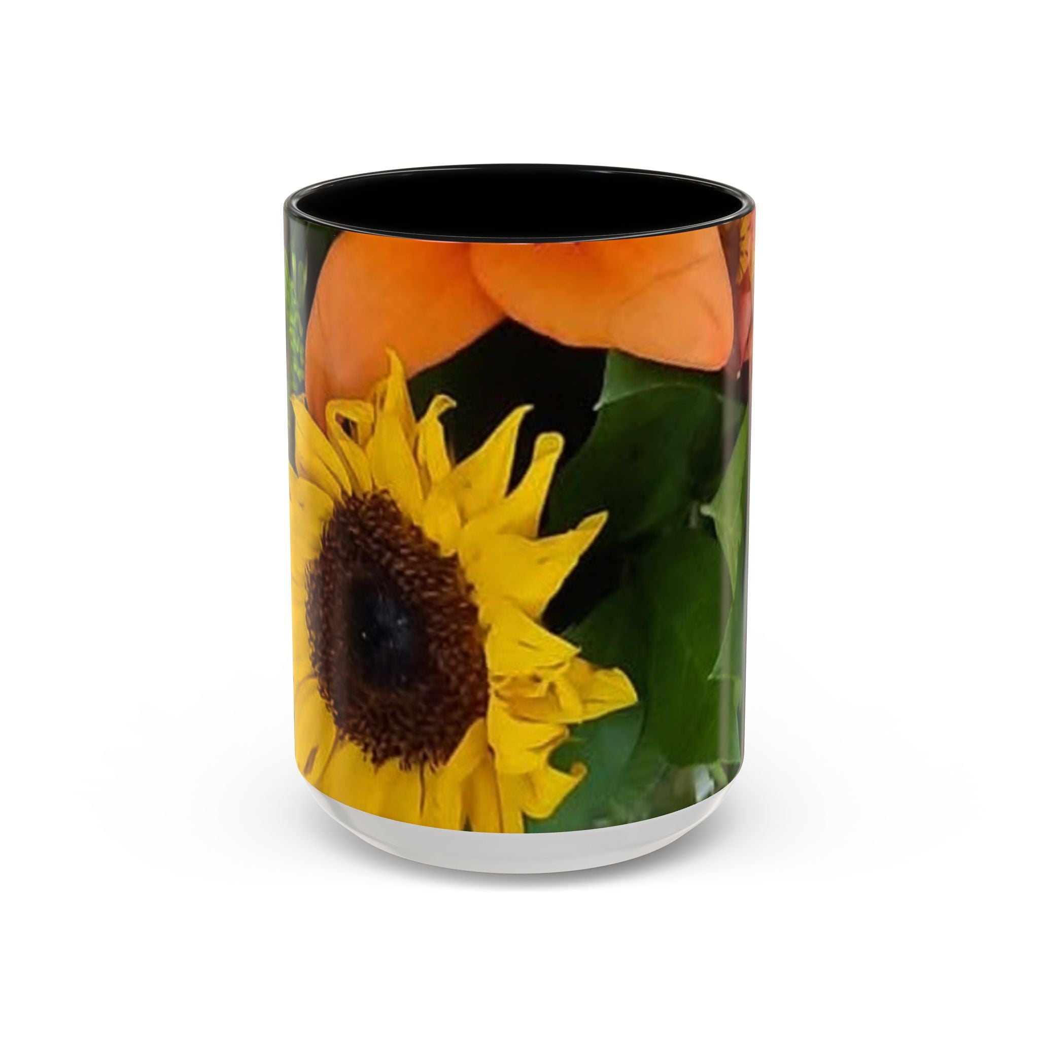 Sunflower & Peach Floral Accent Coffee Mug — Bright Botanical 11/15oz