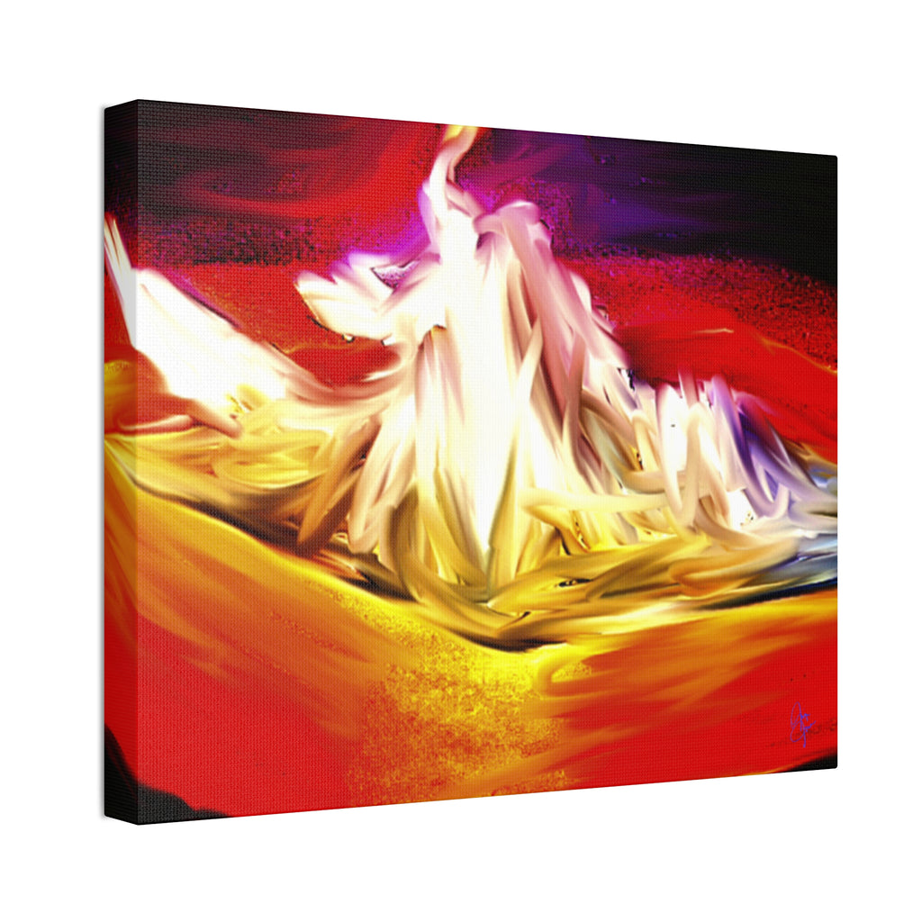 Abstract Campfire Canvas Print — Vibrant Red & Gold Stretched Wall Art