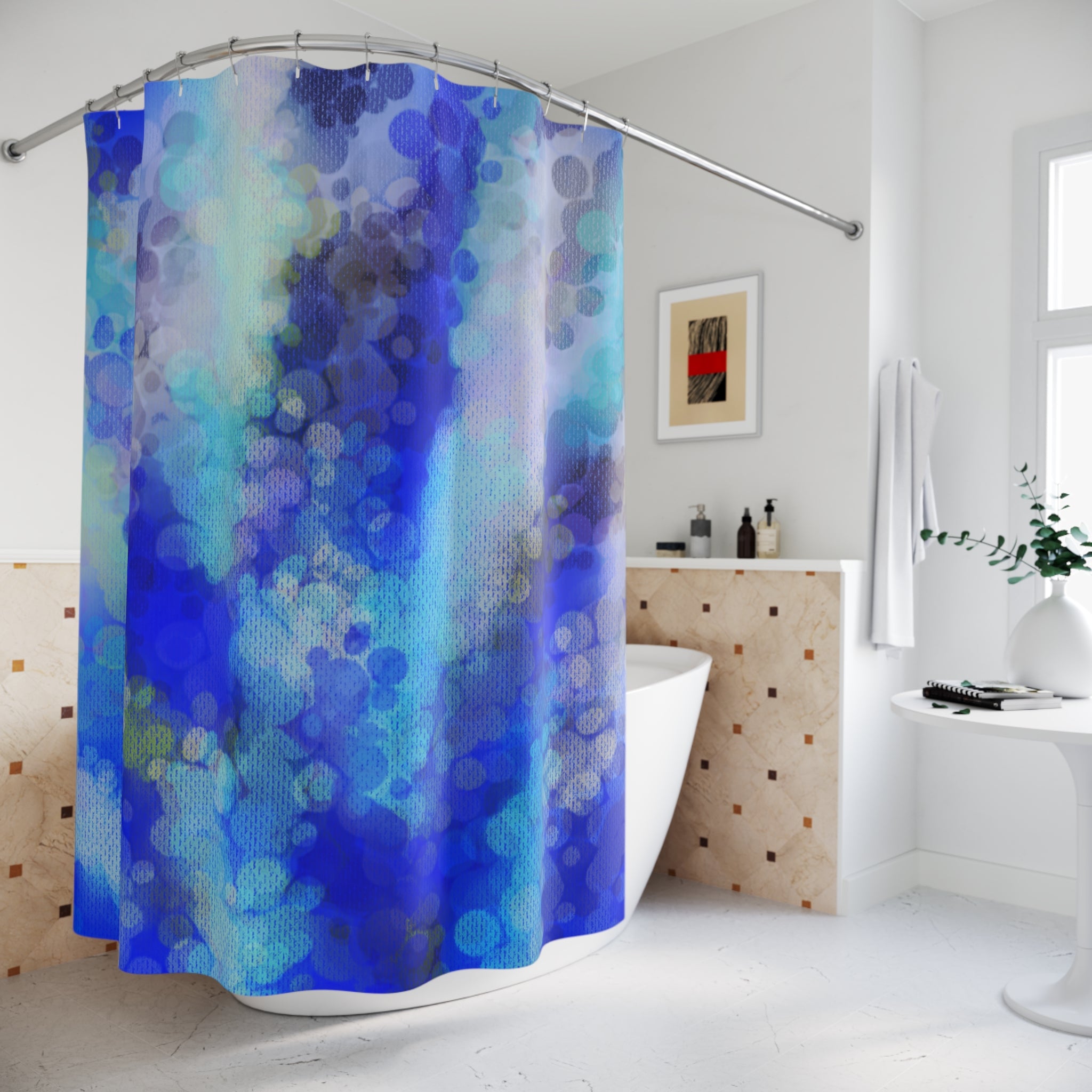 Blue Bokeh Shower Curtain — Abstract Ocean-Inspired Bathroom Decor
