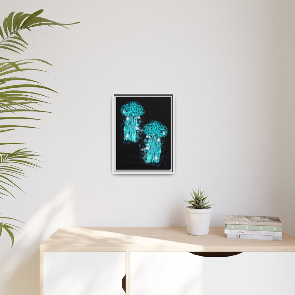 Glowing Jellyfish Art Print — Framed Matte Canvas