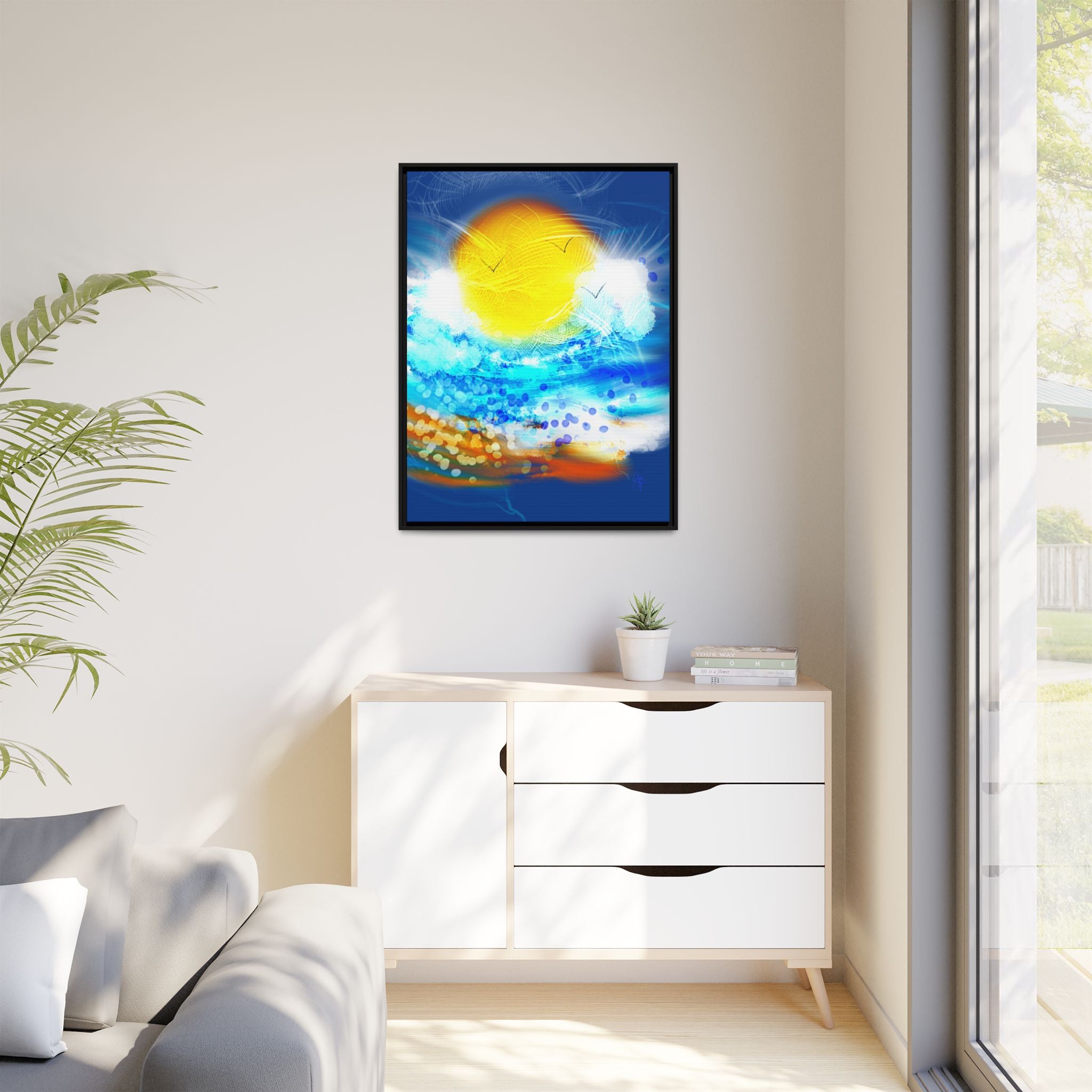 Sunshine Shore Matte Canvas Framed Wall Art — Bright Abstract Beach Print