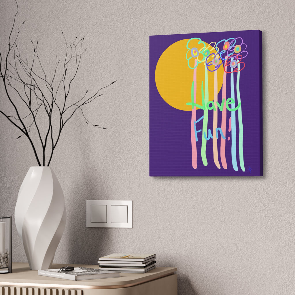 Have Fun Floral Canvas Art — Bright Green Stretched Wall Decor