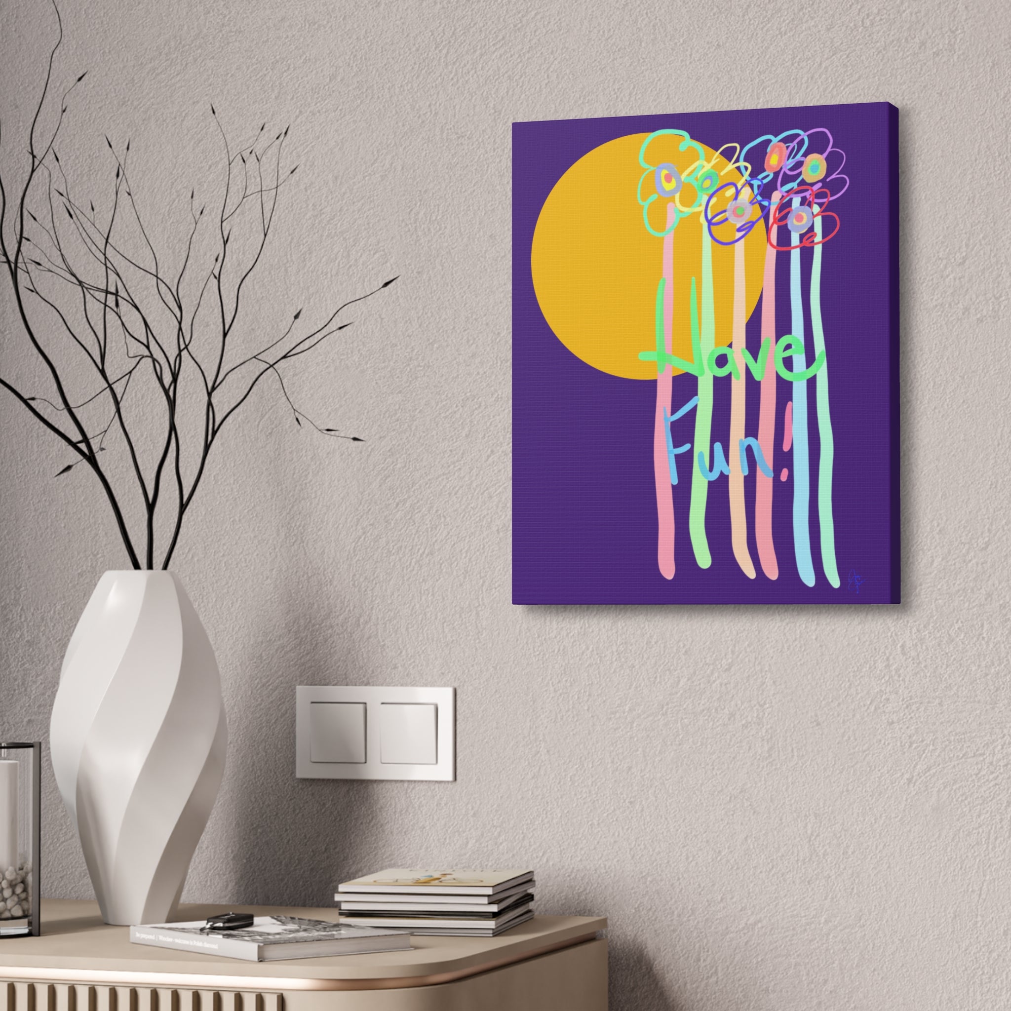 Have Fun Floral Canvas Art — Bright Green Stretched Wall Decor