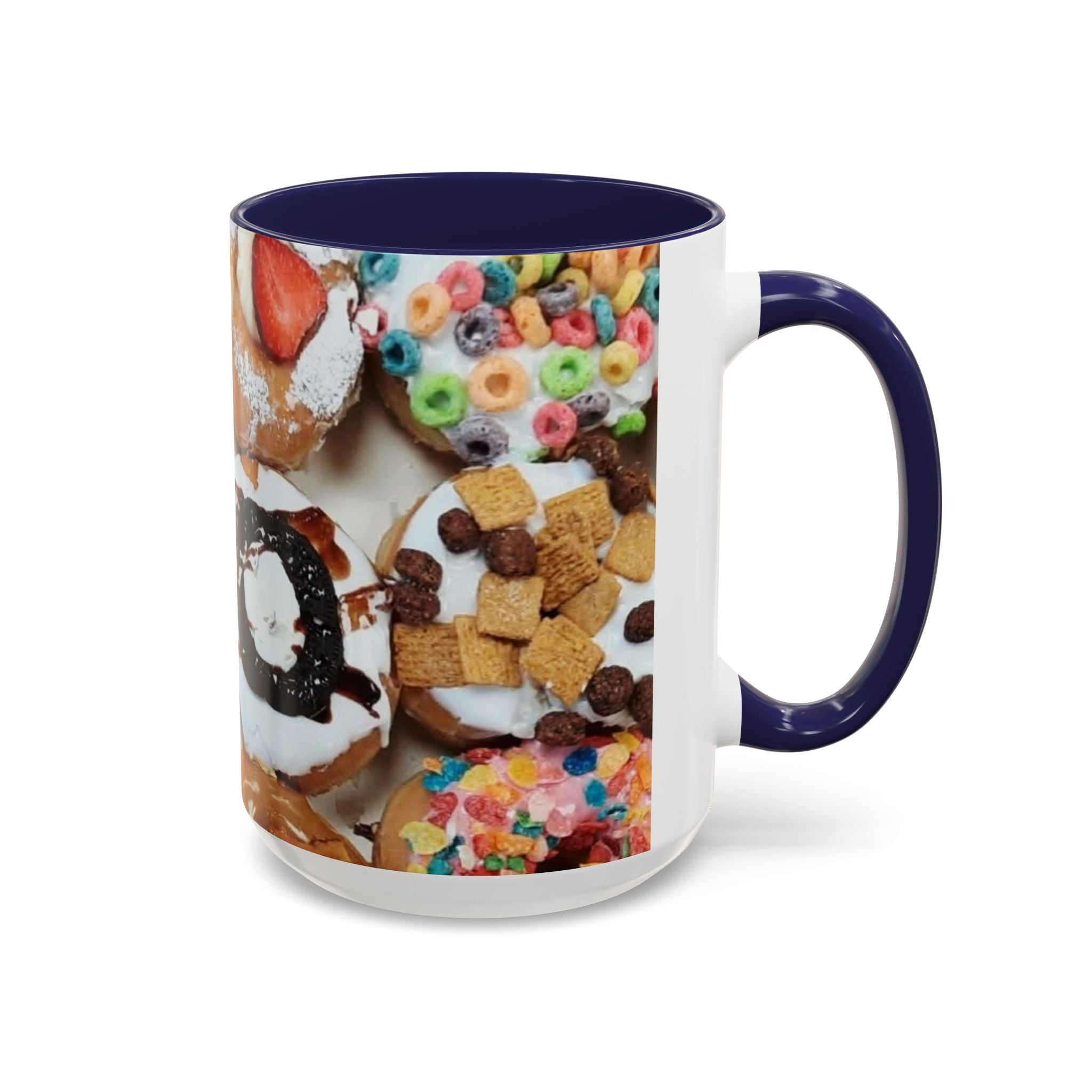 Donut Lover Accent Coffee Mug — Color Inside Rim & Handle, Photo-Print Assorted Donuts (11/15oz)
