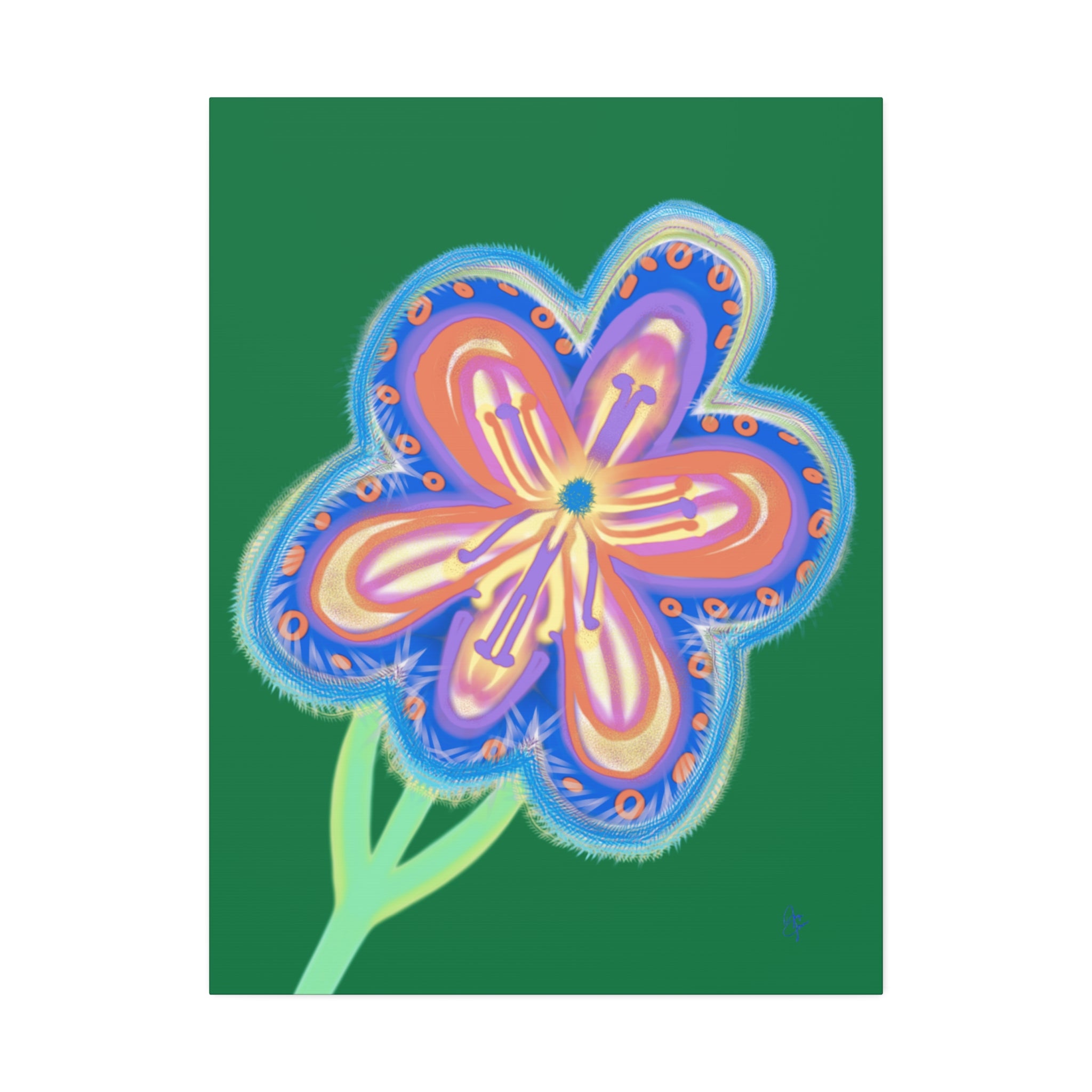 Floral Pop Canvas — Bright Blue Hand-Drawn Flowers Stretched Canvas
