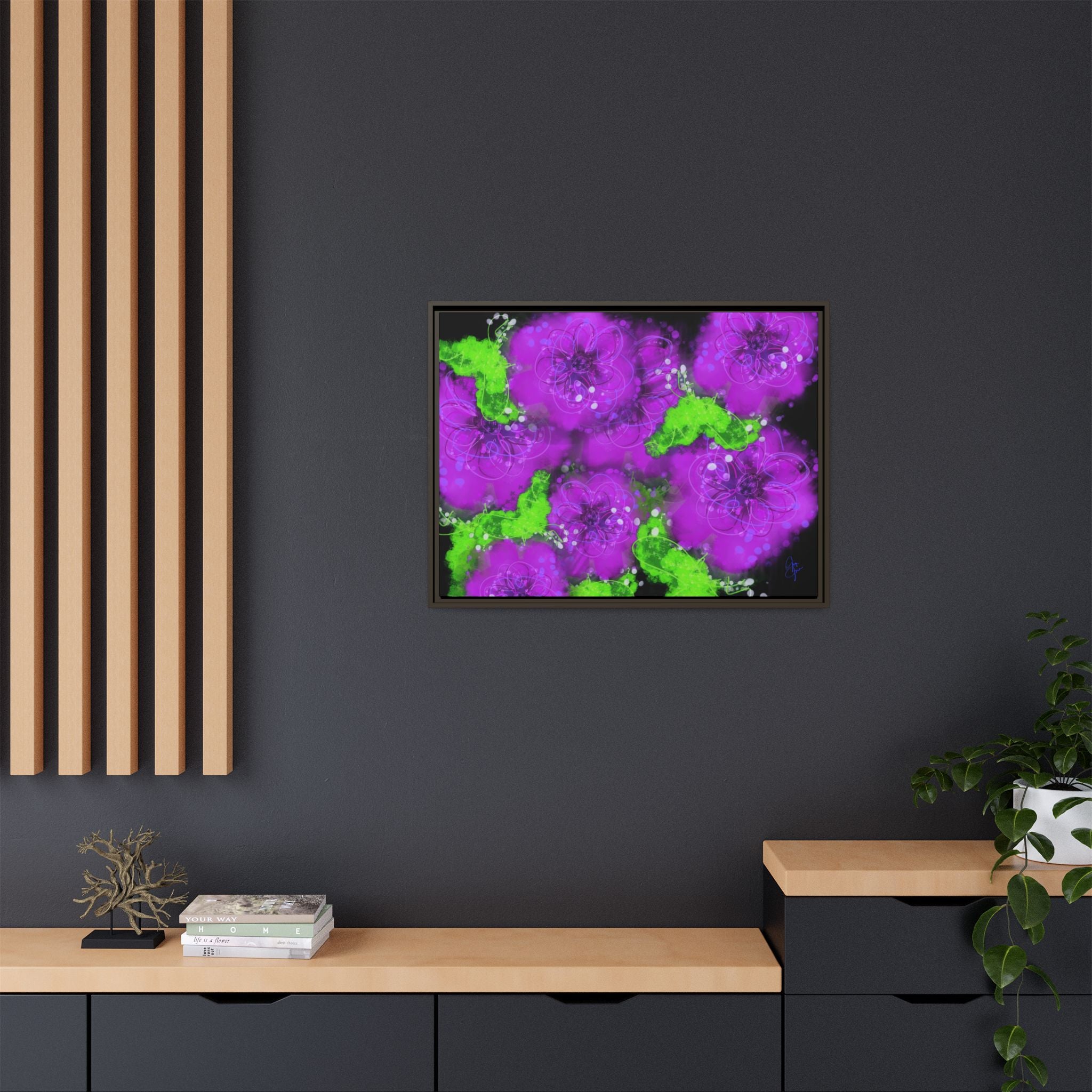 Framed Floral Canvas Print — Matte Multi-Color Blooms Wall Art