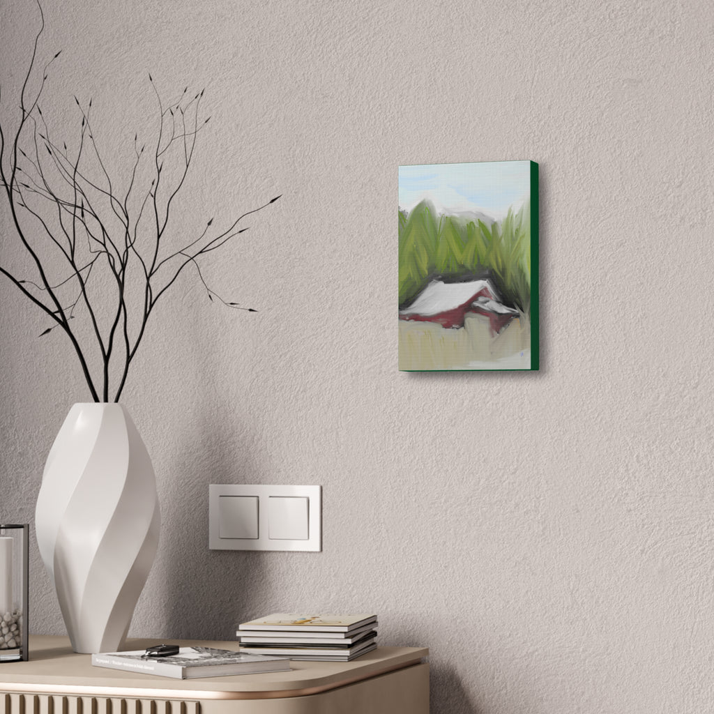 Canvas Wall Art - Red Barn in Green Field Stretched Canvas (1.5")