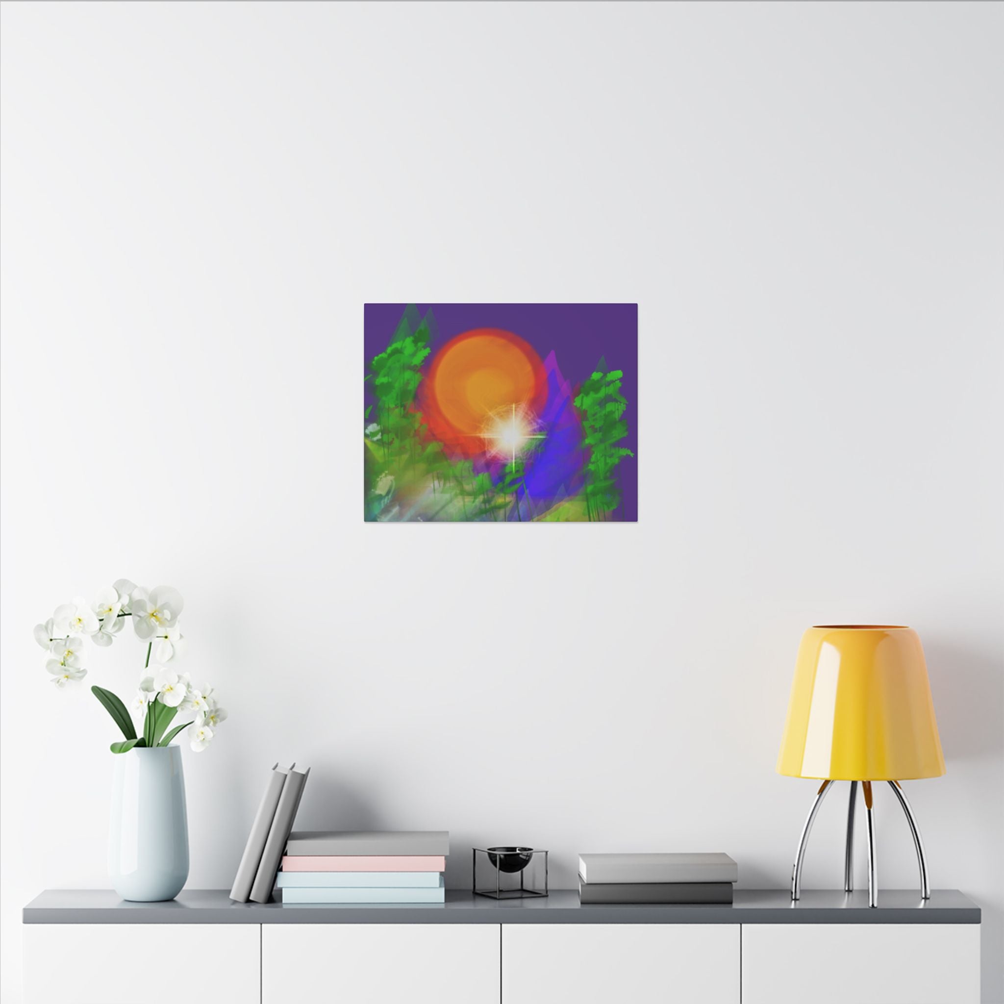 Sunburst Forest Matte Canvas Wall Art — Abstract Nature Landscape