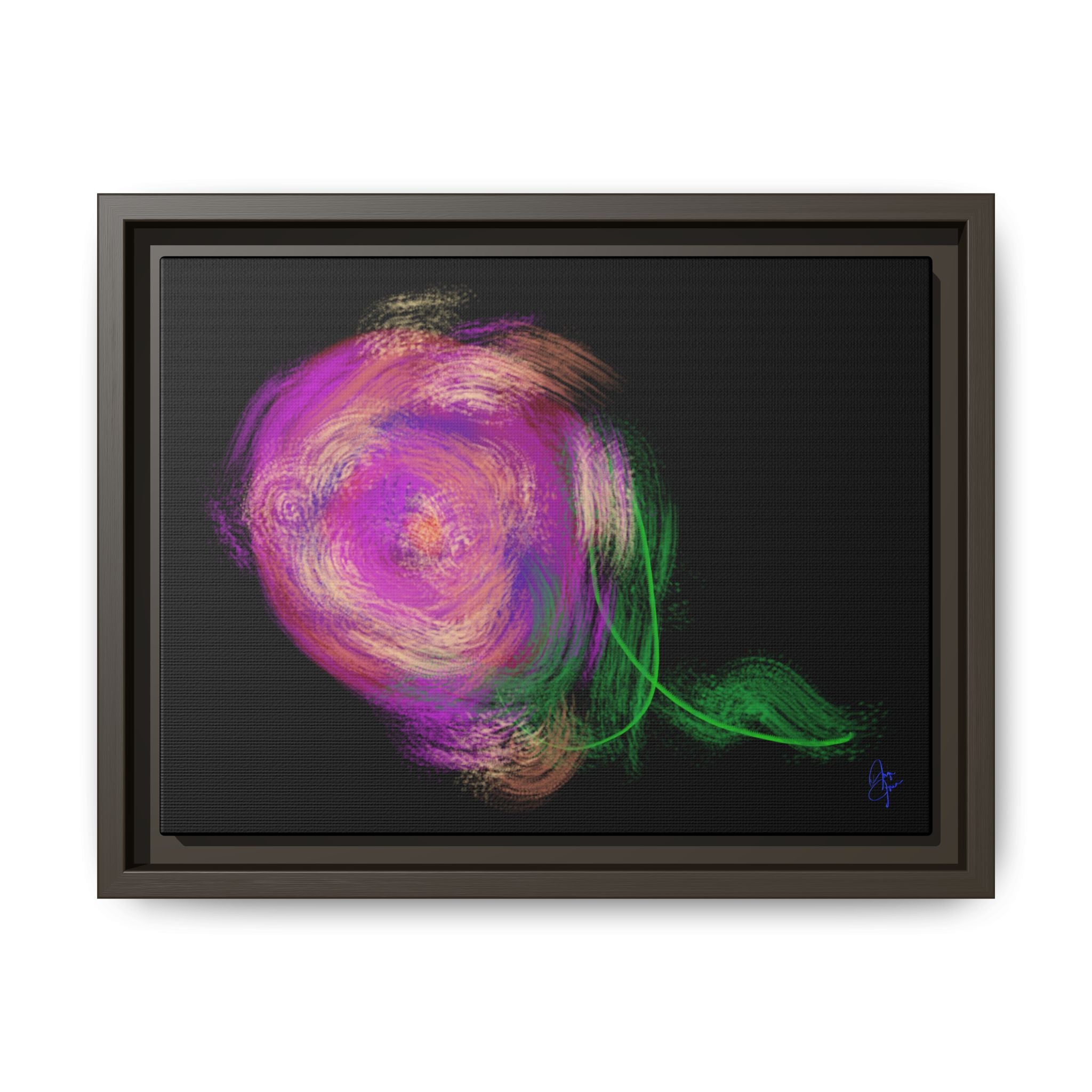Abstract Rose Swirl Matte Framed Canvas — Multicolor Floral Wall Art