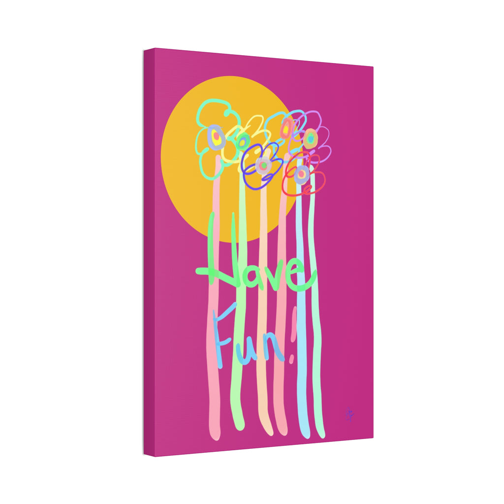 Have Fun Floral Canvas Art — Bright Green Stretched Wall Decor
