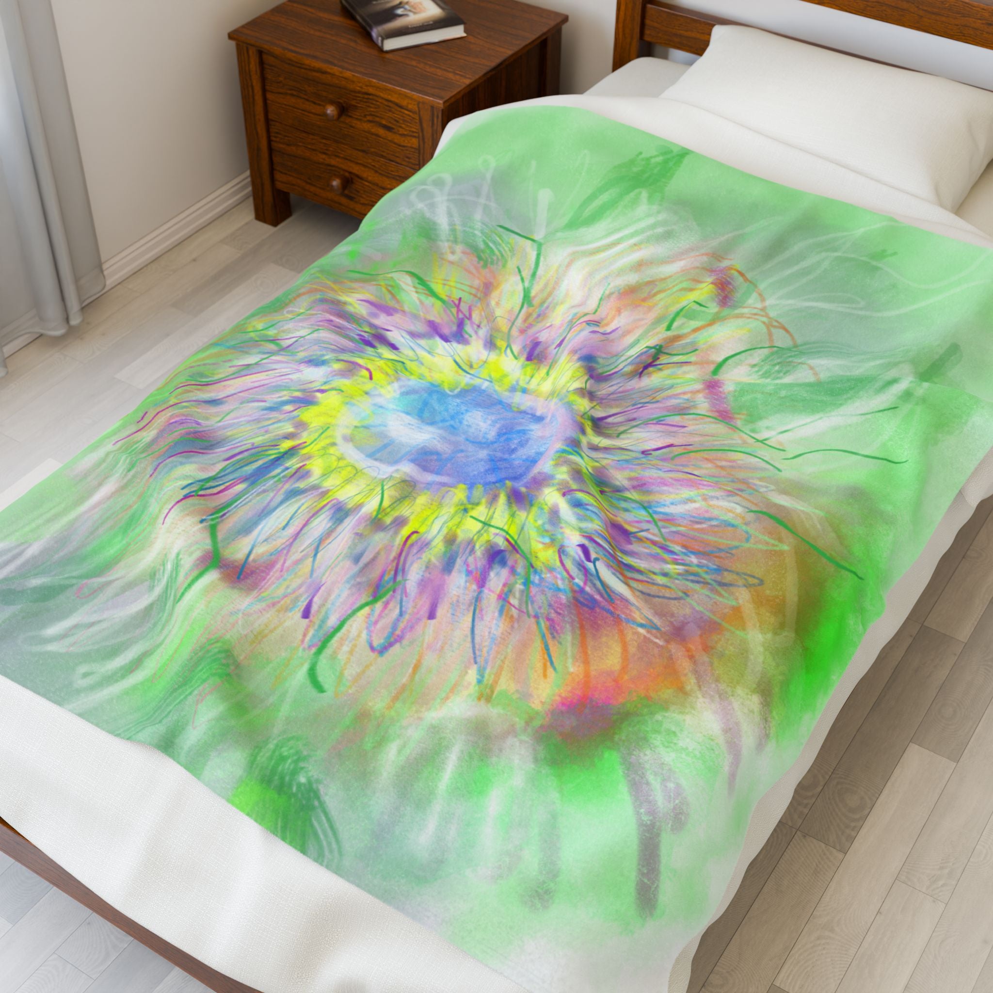 Velveteen Plush Blanket — Pastel Watercolor Sunflower Cozy Throw