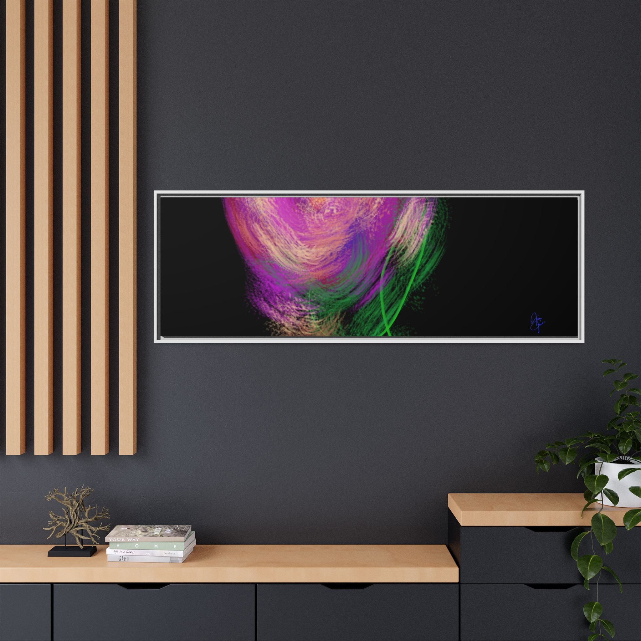 Abstract Rose Swirl Matte Framed Canvas — Multicolor Floral Wall Art