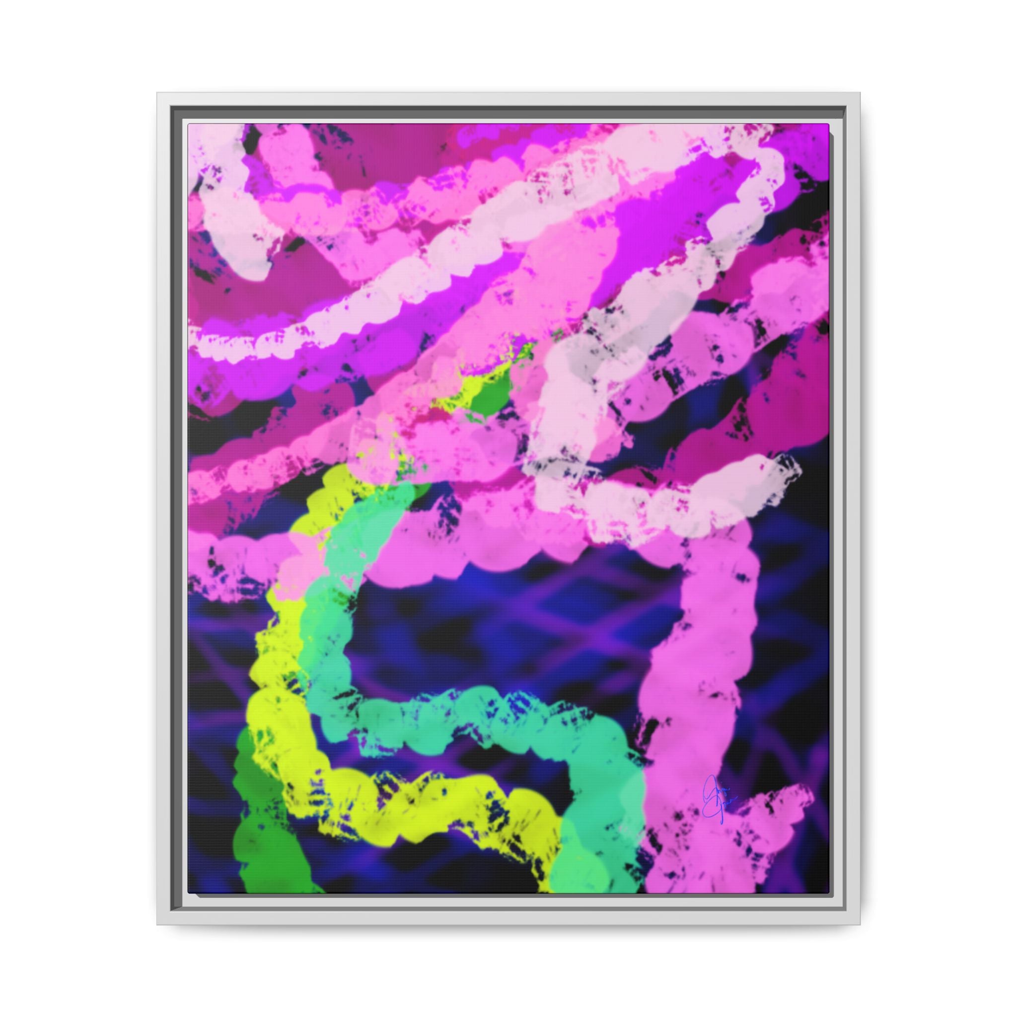 Framed Matte Canvas - Neon Rose Abstract Wall Art