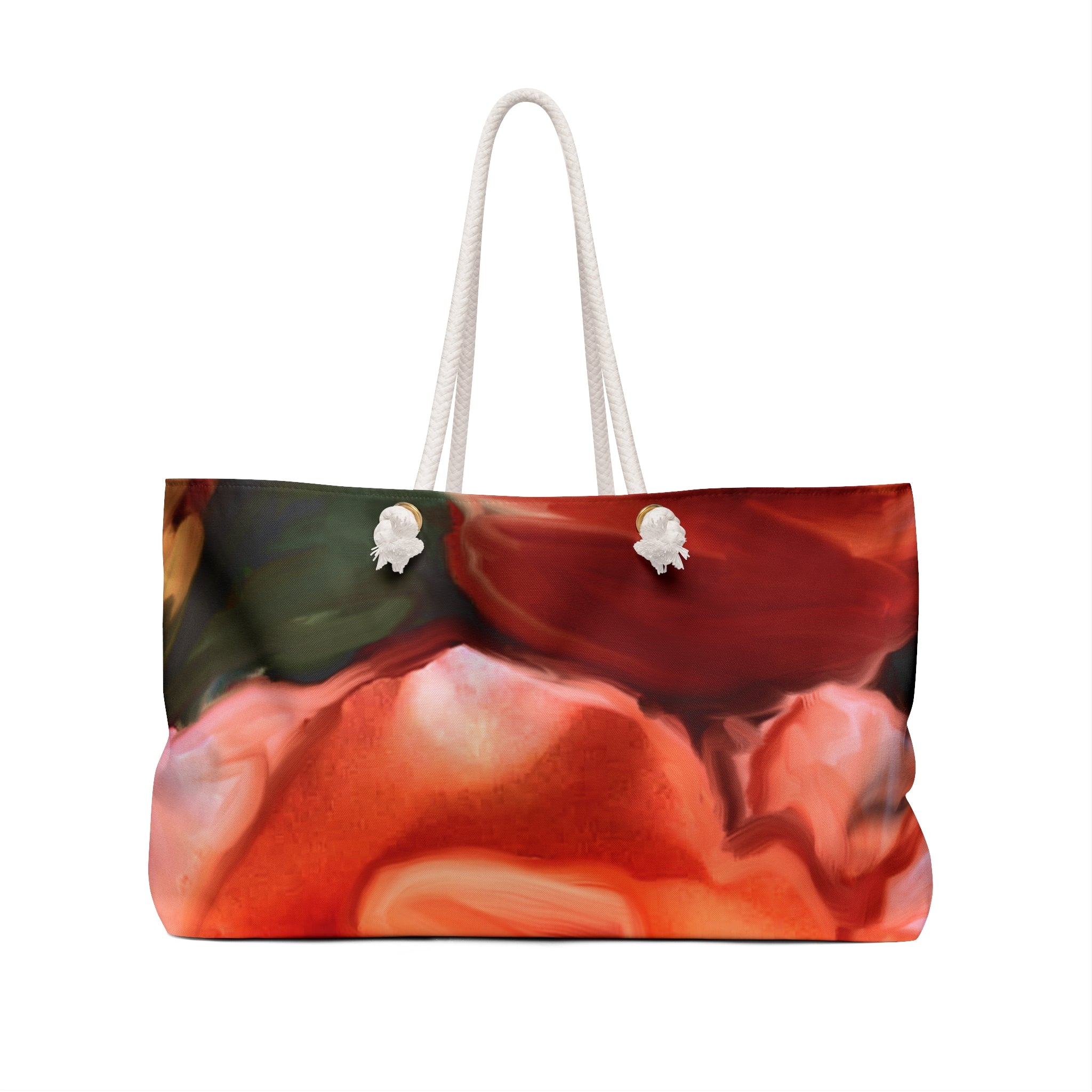 Floral Rose Weekender Bag — Vibrant Orange Red Travel Tote
