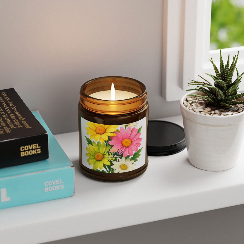 Soy Candle — Floral Daisies Scented Amber Jar