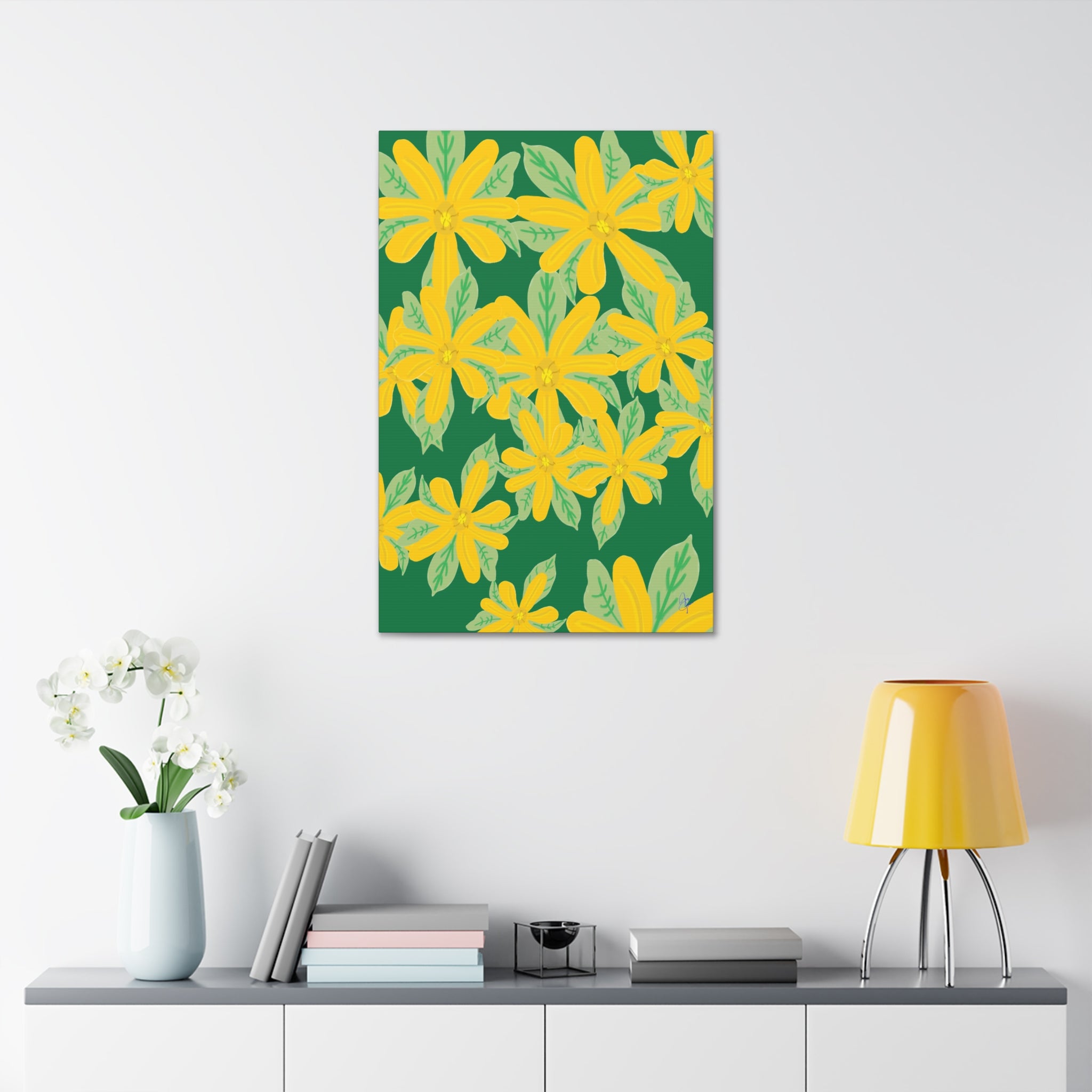 Yellow Daisy Canvas Wall Art — Bright Floral Stretched Canvas (1.5" Depth)