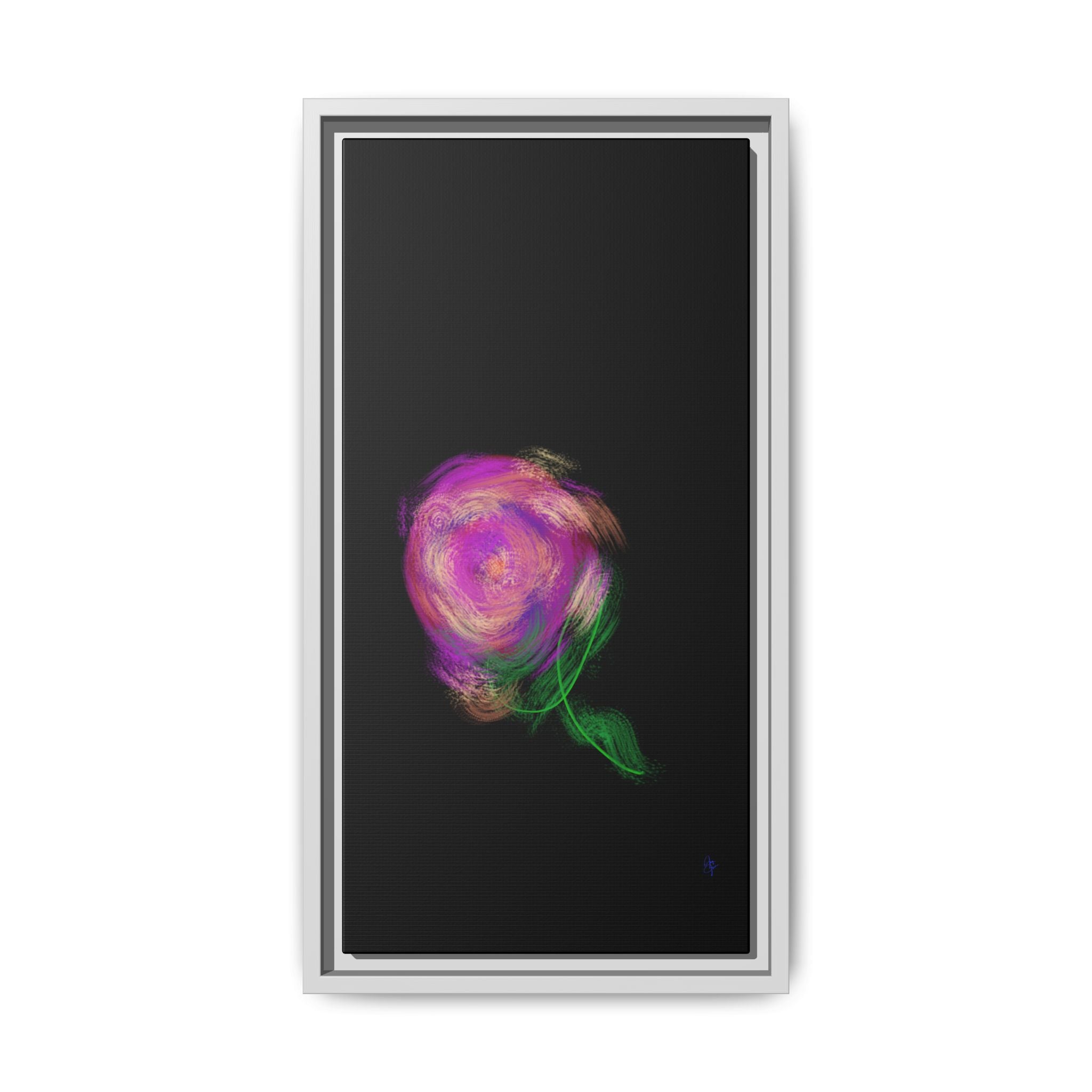 Abstract Rose Swirl Matte Framed Canvas — Multicolor Floral Wall Art