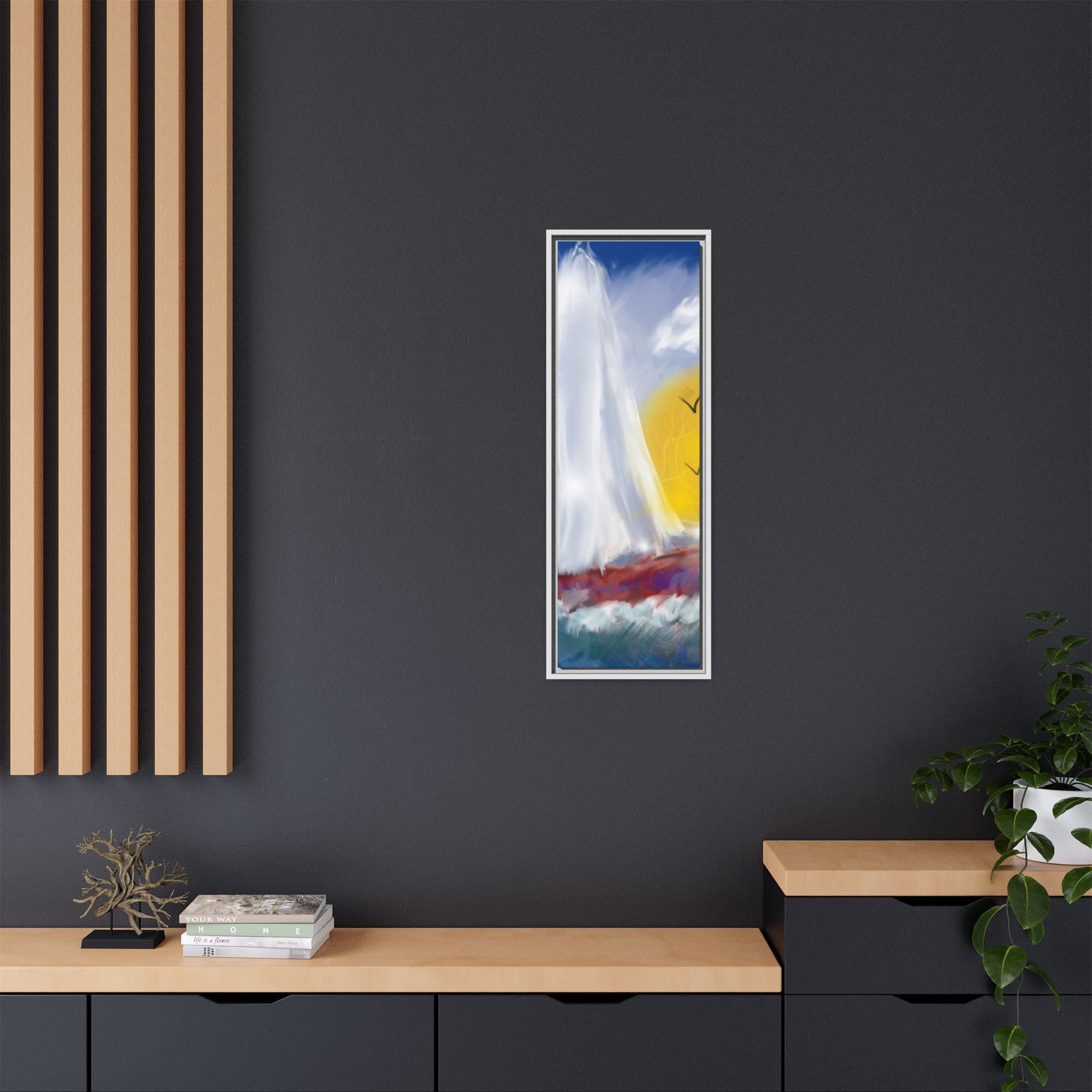 Sailboat Sunset Matte Framed Canvas Print — Coastal Seascape Wall Art