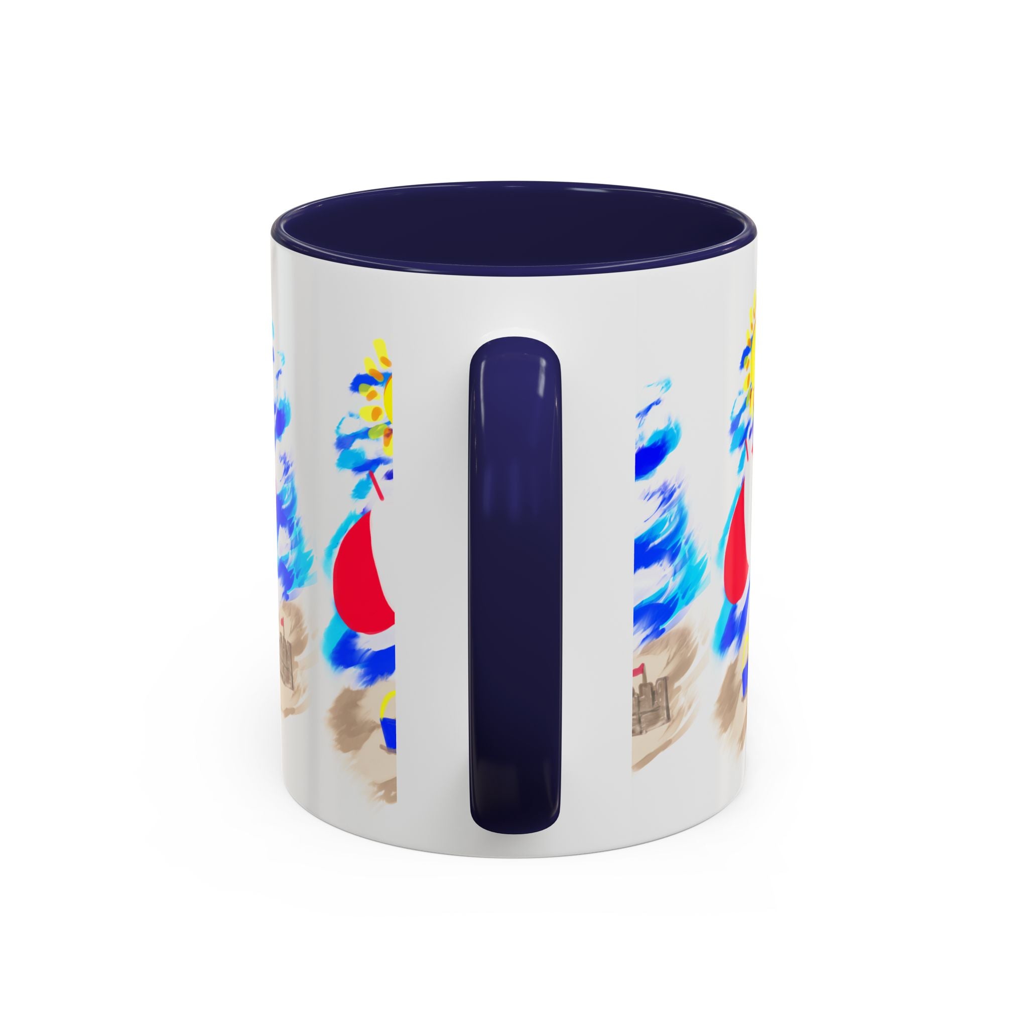 Beach Scene Coffee Mug – Summer Umbrella, Sun & Sandcastle Accent Mug