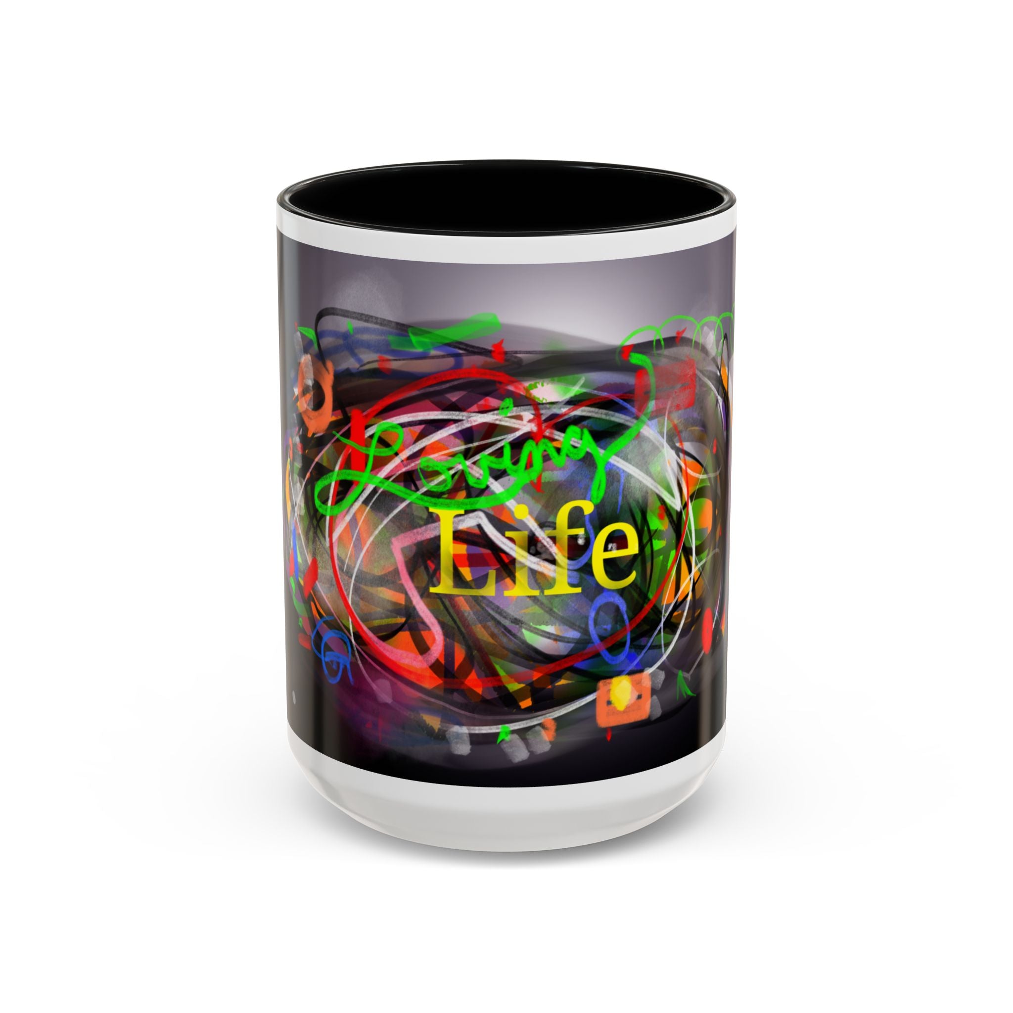Abstract 'Live Your Life' Accent Coffee Mug — Colorful Artistic Ceramic Mug (11/15oz)