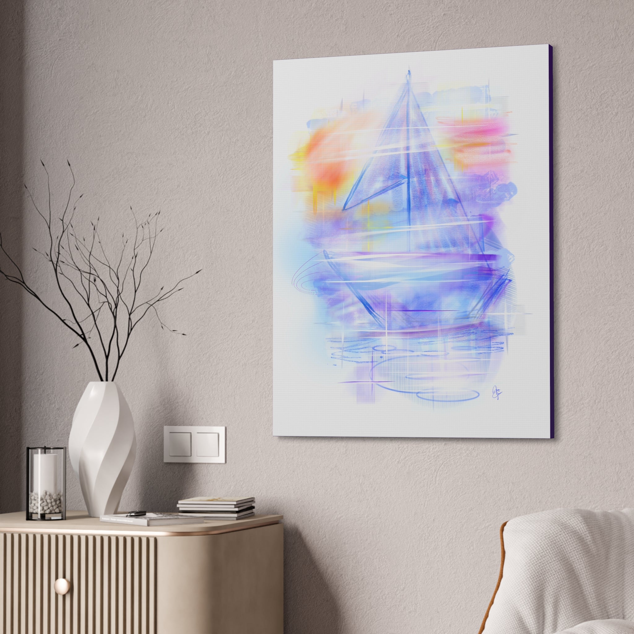 Sailboat Serenity Canvas Print — Pastel Abstract Nautical Wall Art, Stretched 1.5"