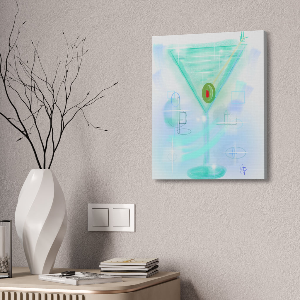 Martini Olive Canvas Print — Retro Cocktail Wall Art