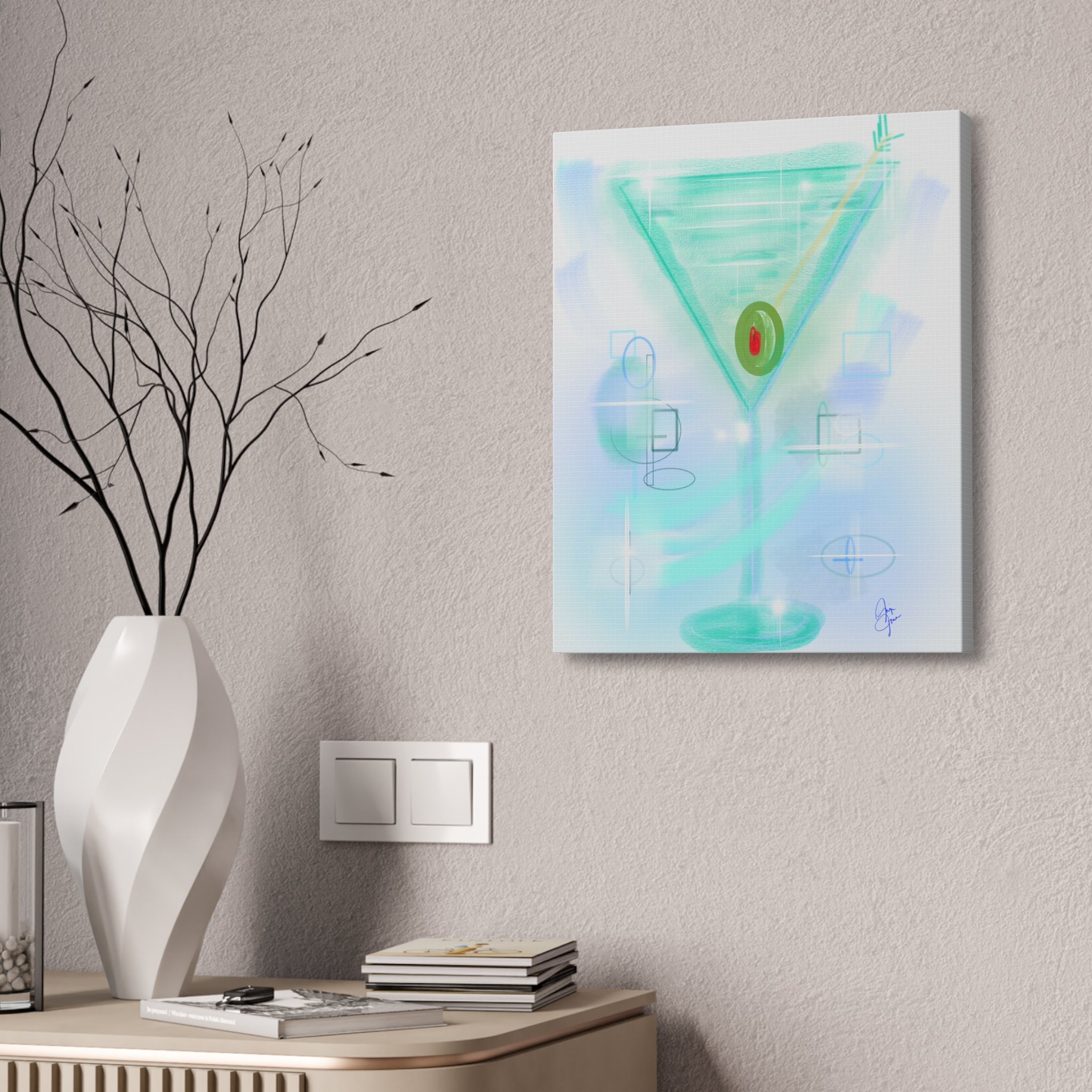 Martini Olive Canvas Print — Retro Cocktail Wall Art