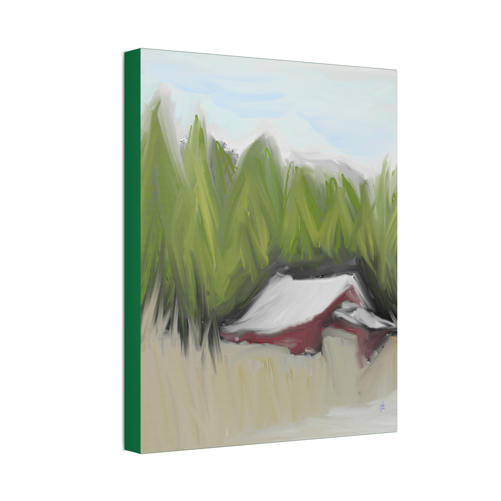 Canvas Wall Art - Red Barn in Green Field Stretched Canvas (1.5")
