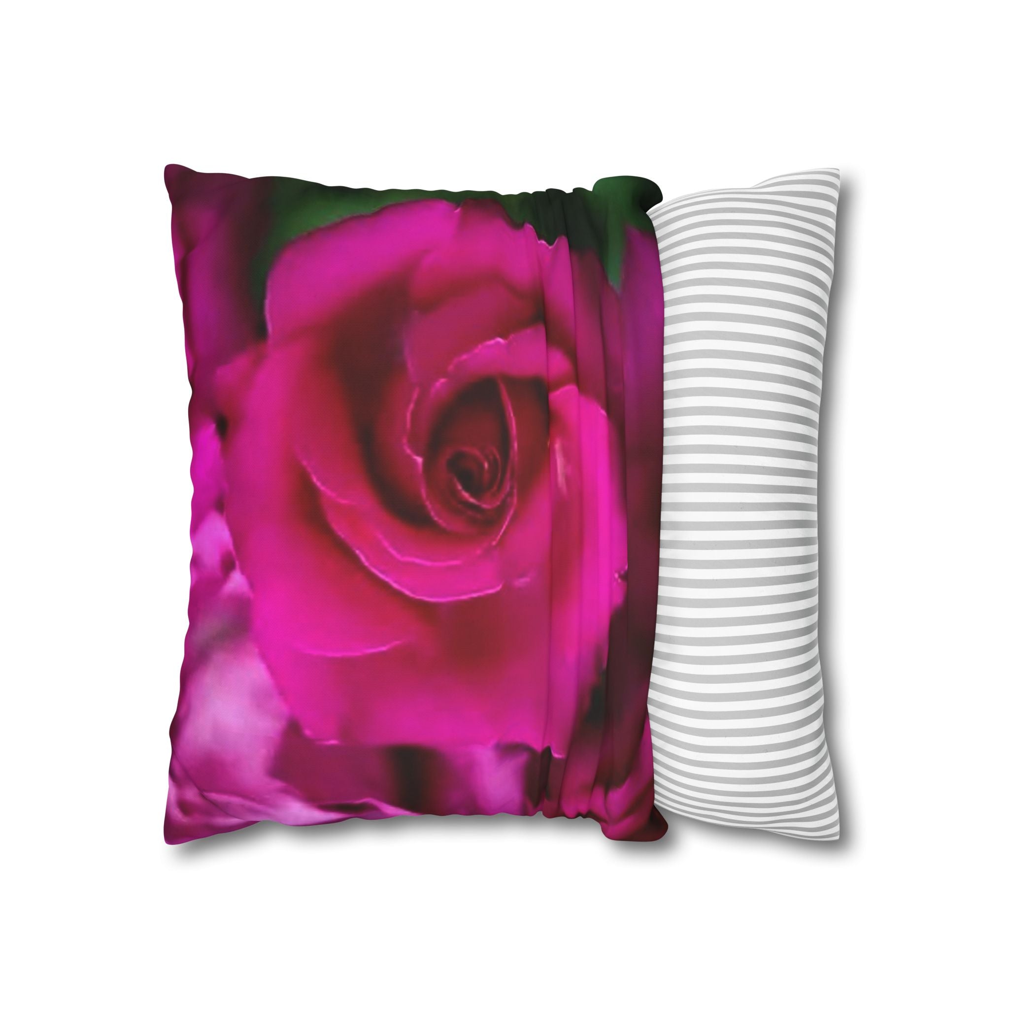 Pink Rose Floral Pillowcase — Square Poly Canvas Decorative Throw Pillow