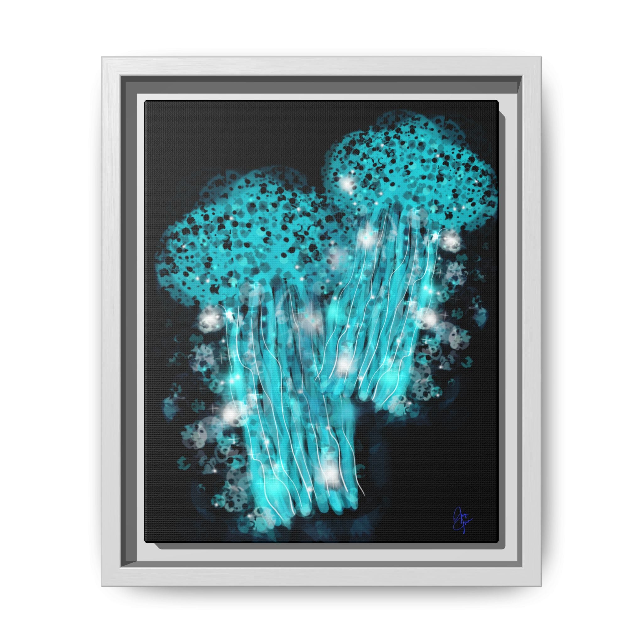 Glowing Jellyfish Art Print — Framed Matte Canvas