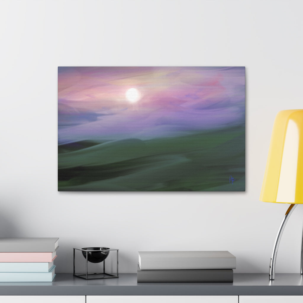 Sunrise Mist Landscape Canvas Print — Serene Pastel Wall Art