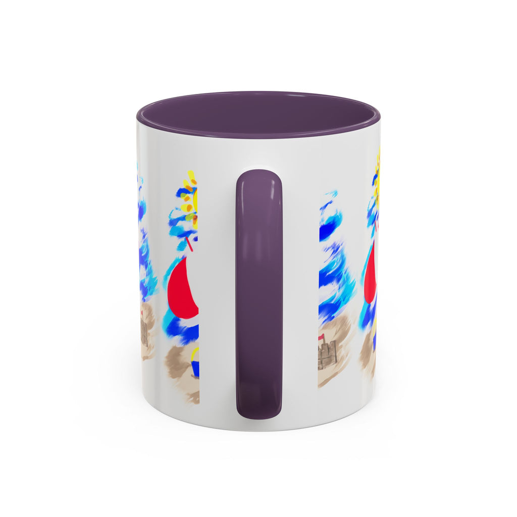 Beach Scene Coffee Mug – Summer Umbrella, Sun & Sandcastle Accent Mug