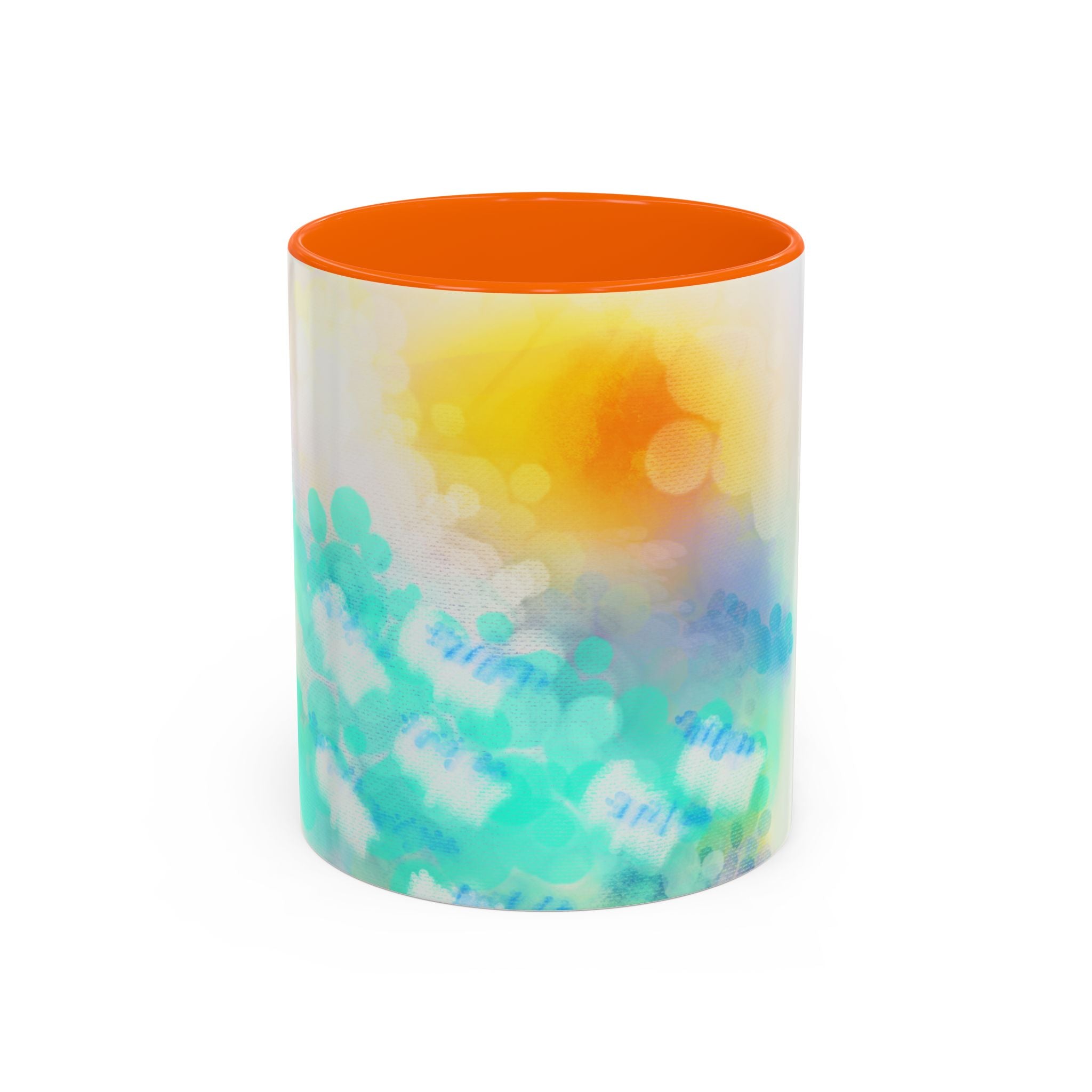 Sunrise Watercolor Accent Coffee Mug — Bright Abstract Teal & Yellow Ceramic
