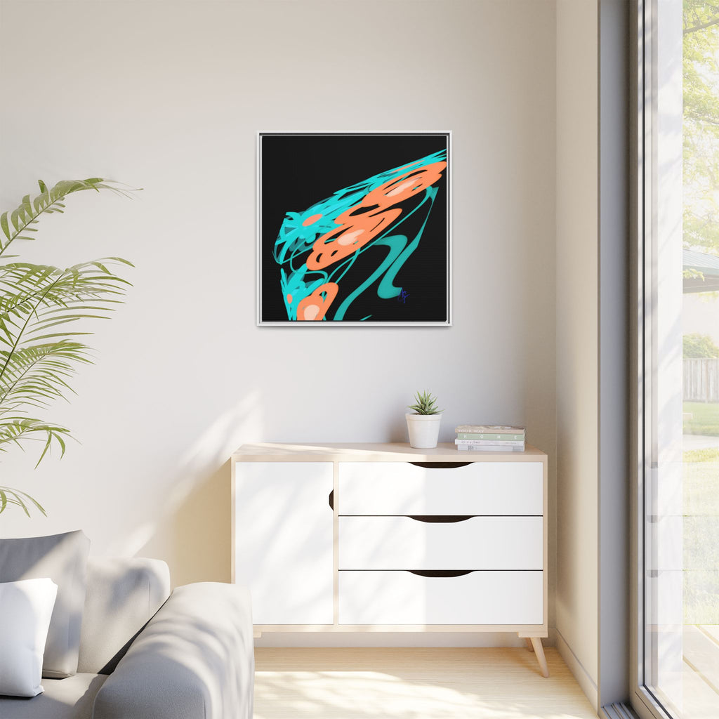 Abstract Teal & Coral Splash Framed Canvas