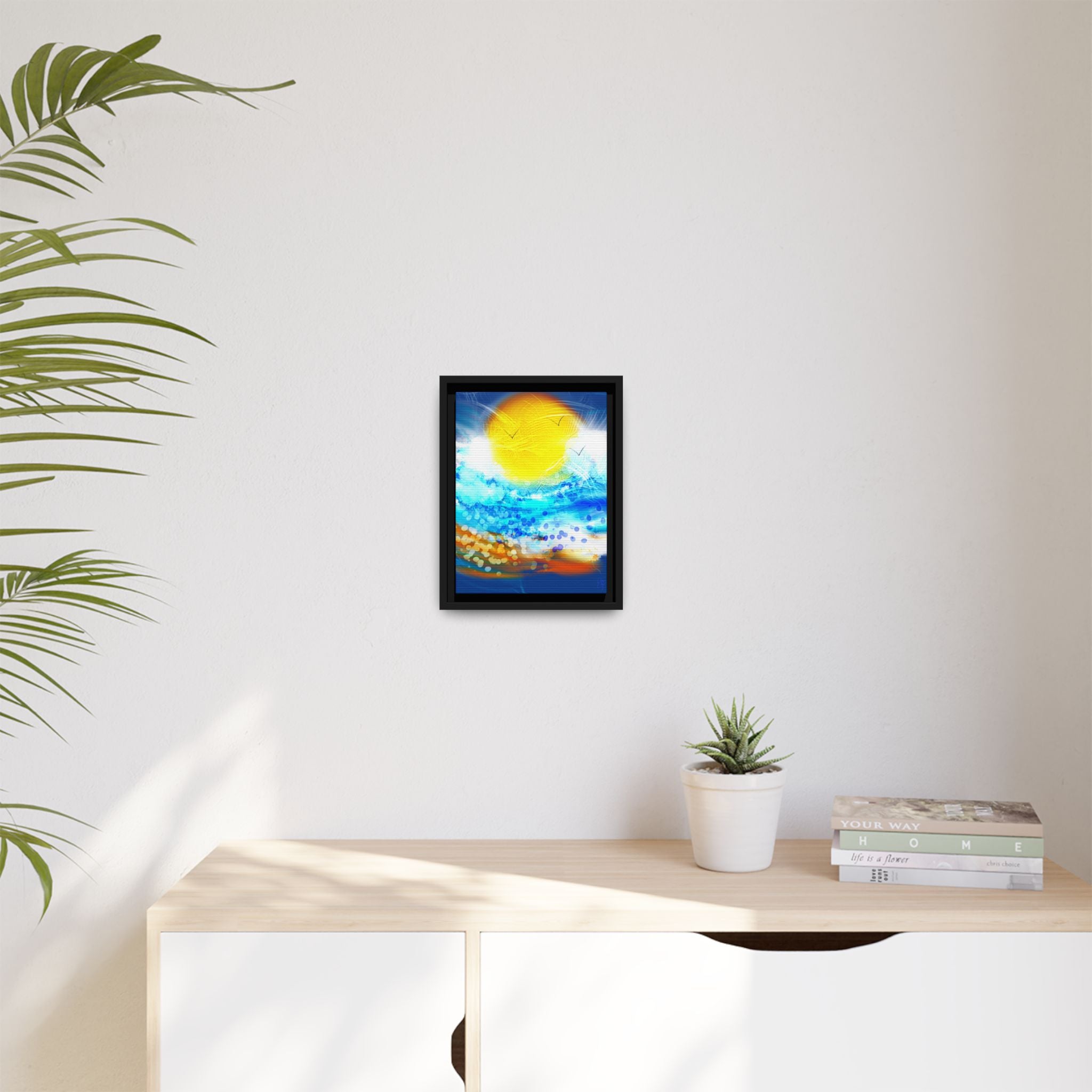 Sunshine Shore Matte Canvas Framed Wall Art — Bright Abstract Beach Print