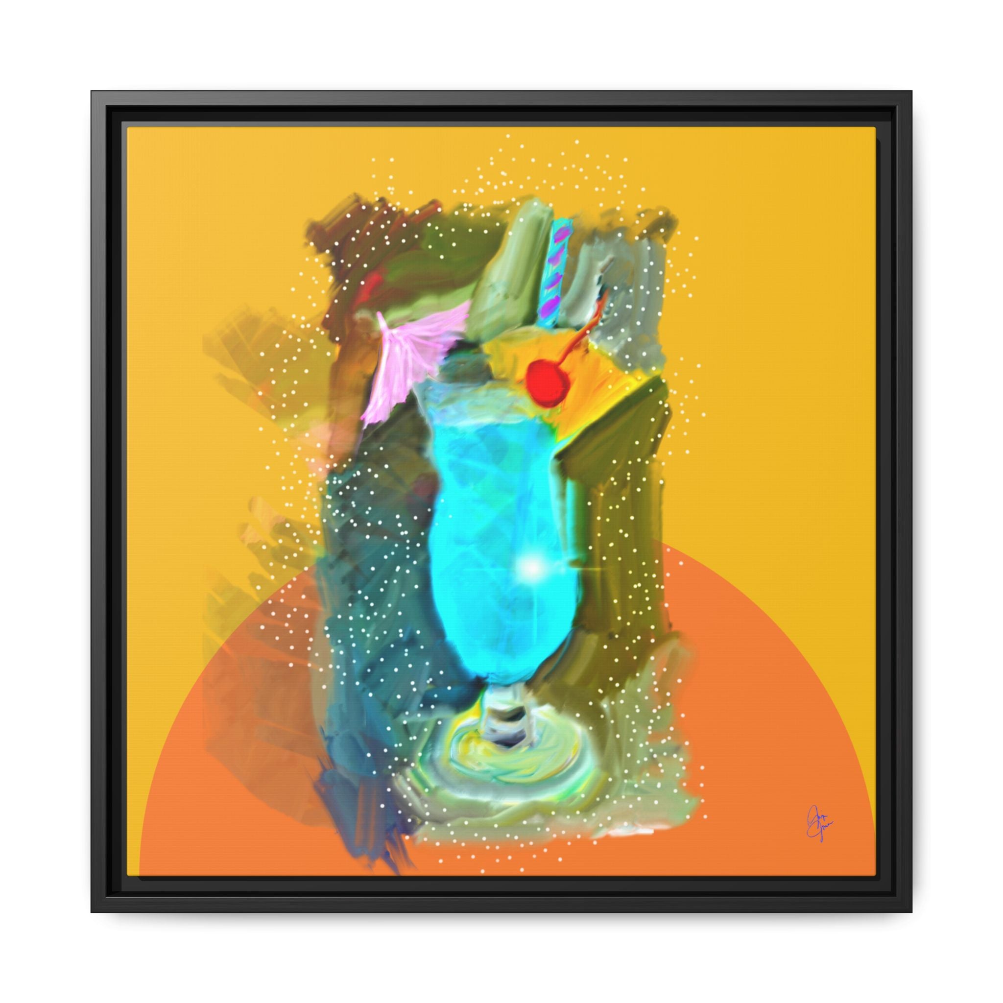 Tropical Blue Cocktail Canvas Print — Framed Matte Bar Art