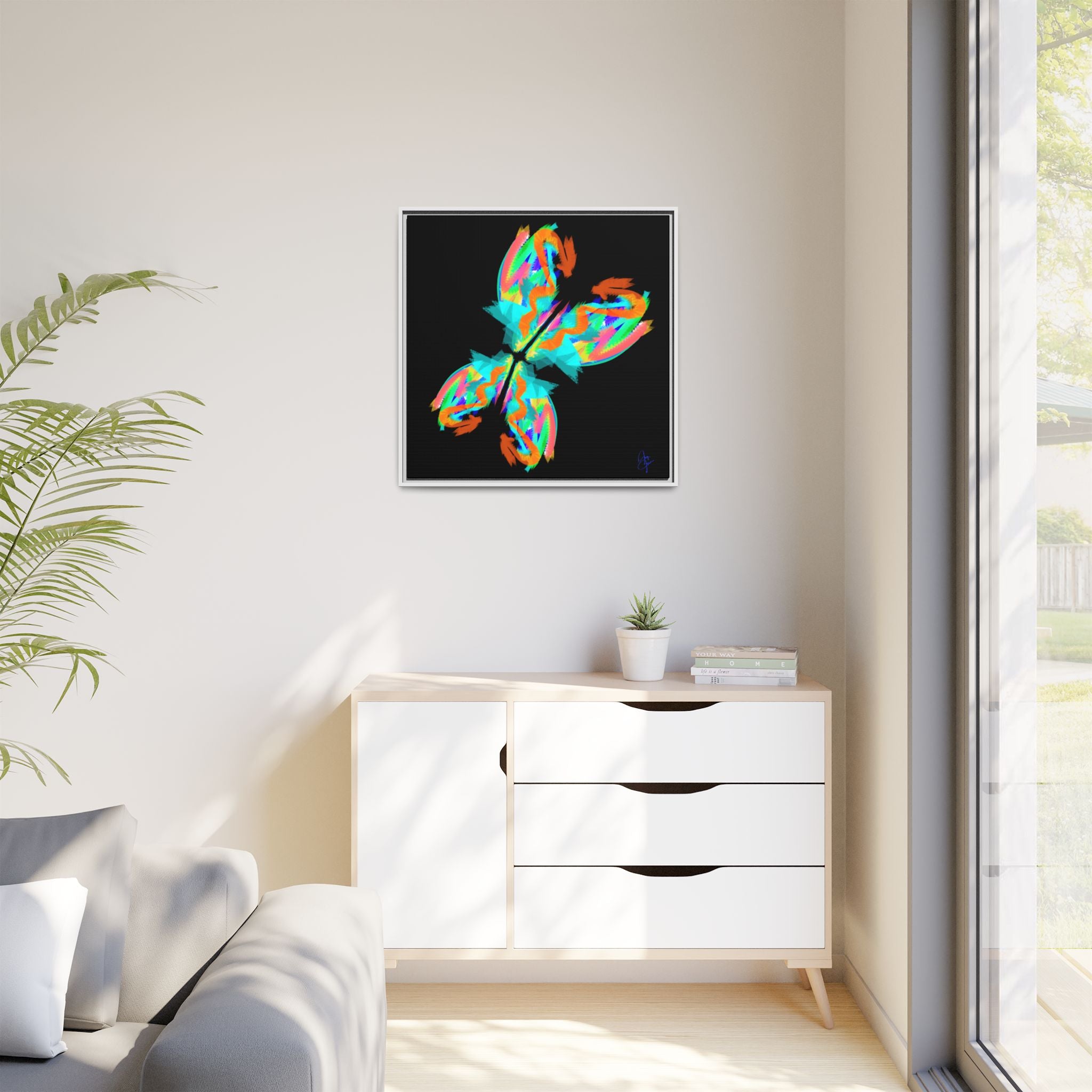 Framed Matte Canvas — Neon Abstract Butterfly Wall Art