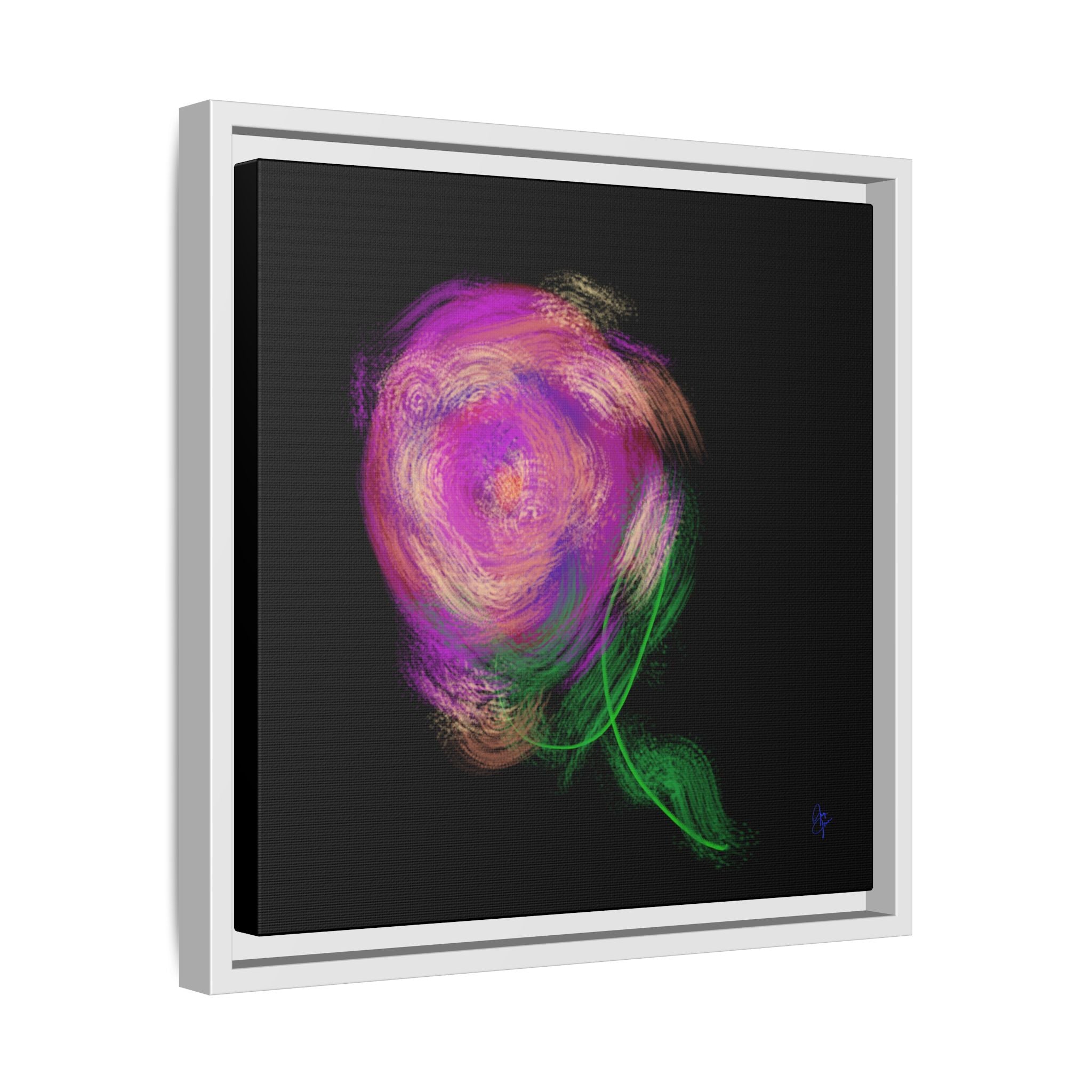 Abstract Rose Swirl Matte Framed Canvas — Multicolor Floral Wall Art