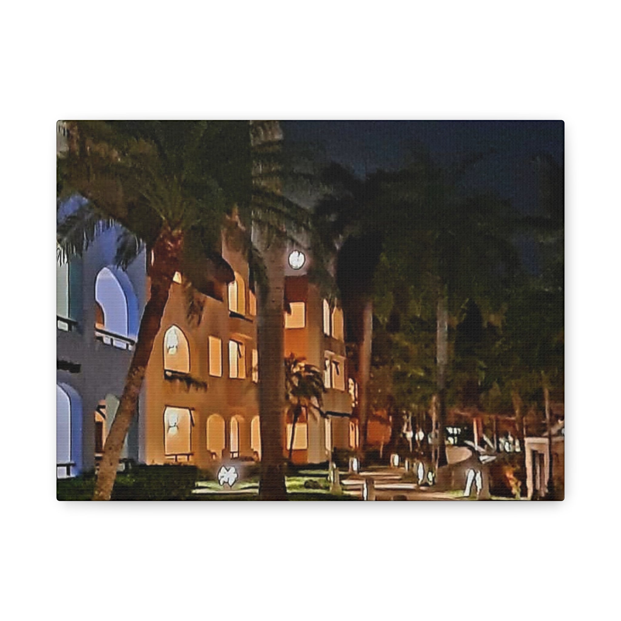 Tropical Night Hotel Matte Canvas Wall Art