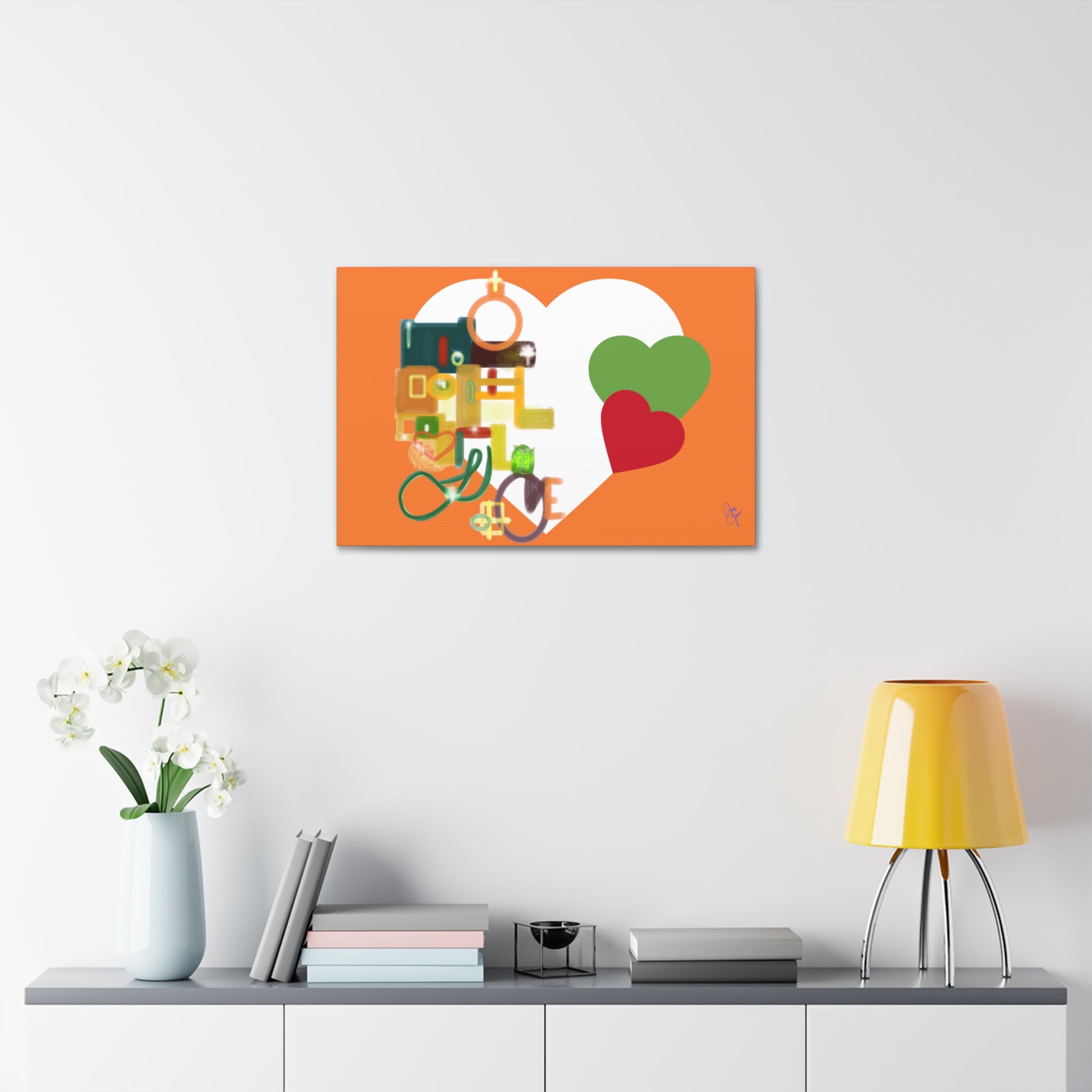 Abstract Heart Collage Canvas Art – Orange Love Wall Decor