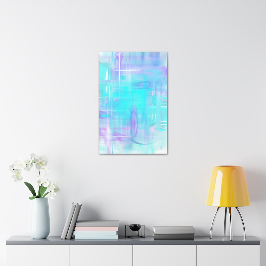 Abstract Aqua Pastel Canvas Art - Turquoise & Lavender Modern Wall Decor (1.5" Stretched)
