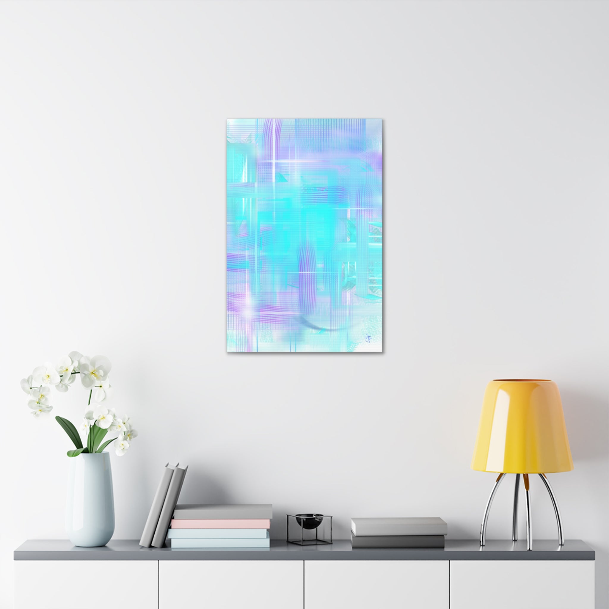 Abstract Aqua Pastel Canvas Art - Turquoise & Lavender Modern Wall Decor (1.5" Stretched)