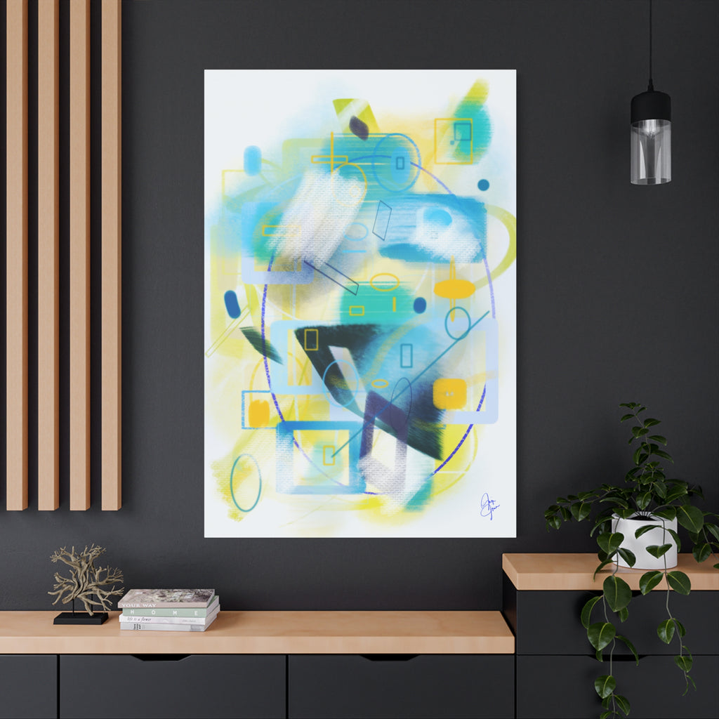 Abstract Blue & Yellow Geometry Canvas Print — Modern Stretched Wall Art