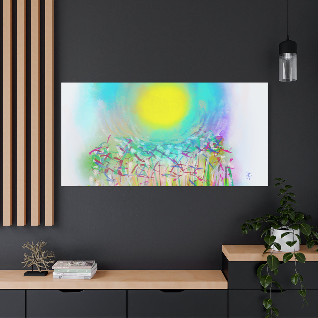 Sunlit Meadow Abstract Canvas Art — Bright Floral Wall Decor